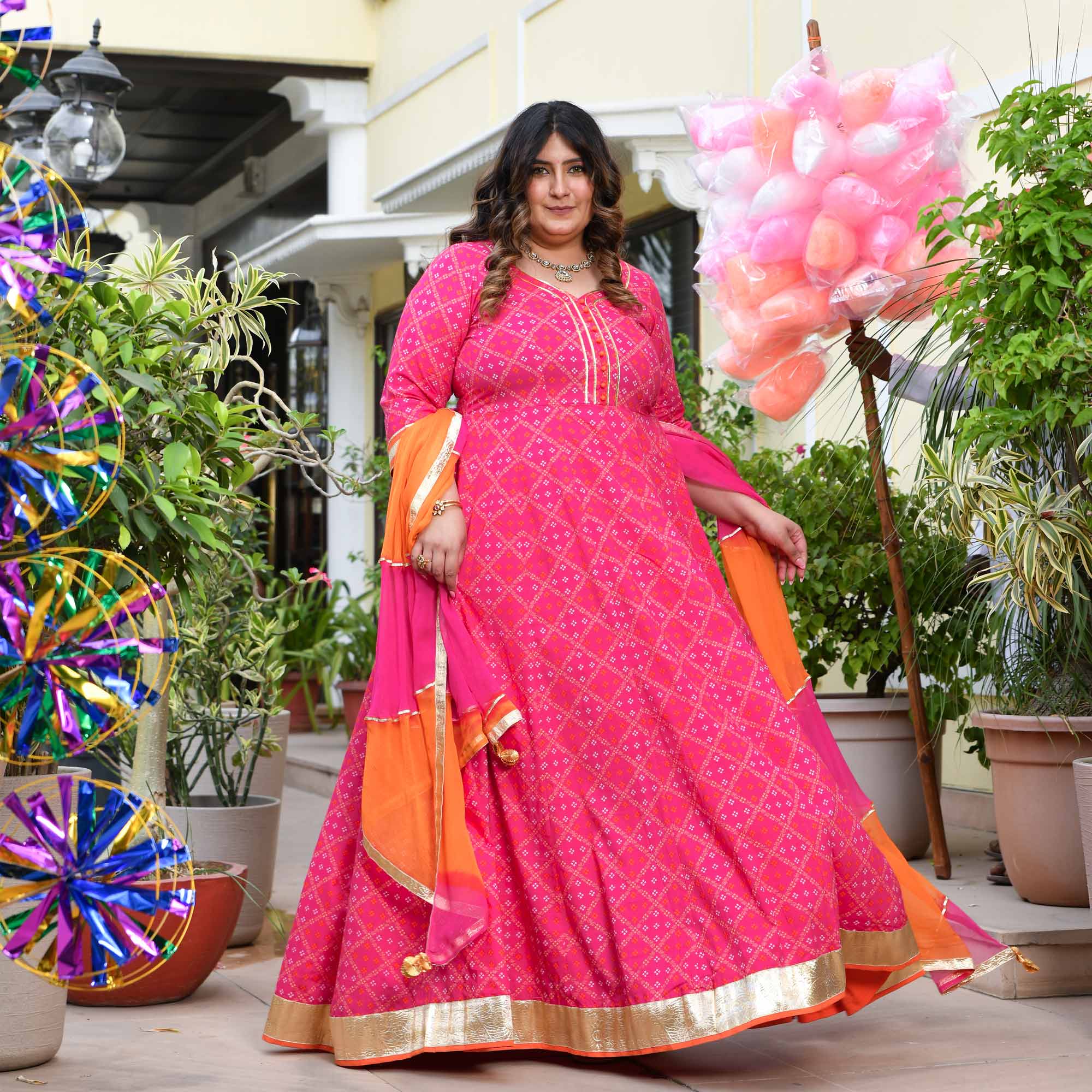 Phirki- Pink Bandhani Pure Cotton Anarkali Set