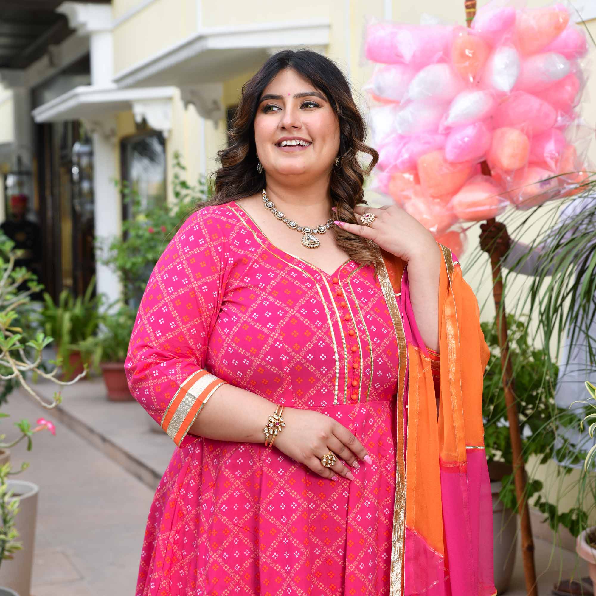 Phirki- Pink Bandhani Pure Cotton Anarkali Set