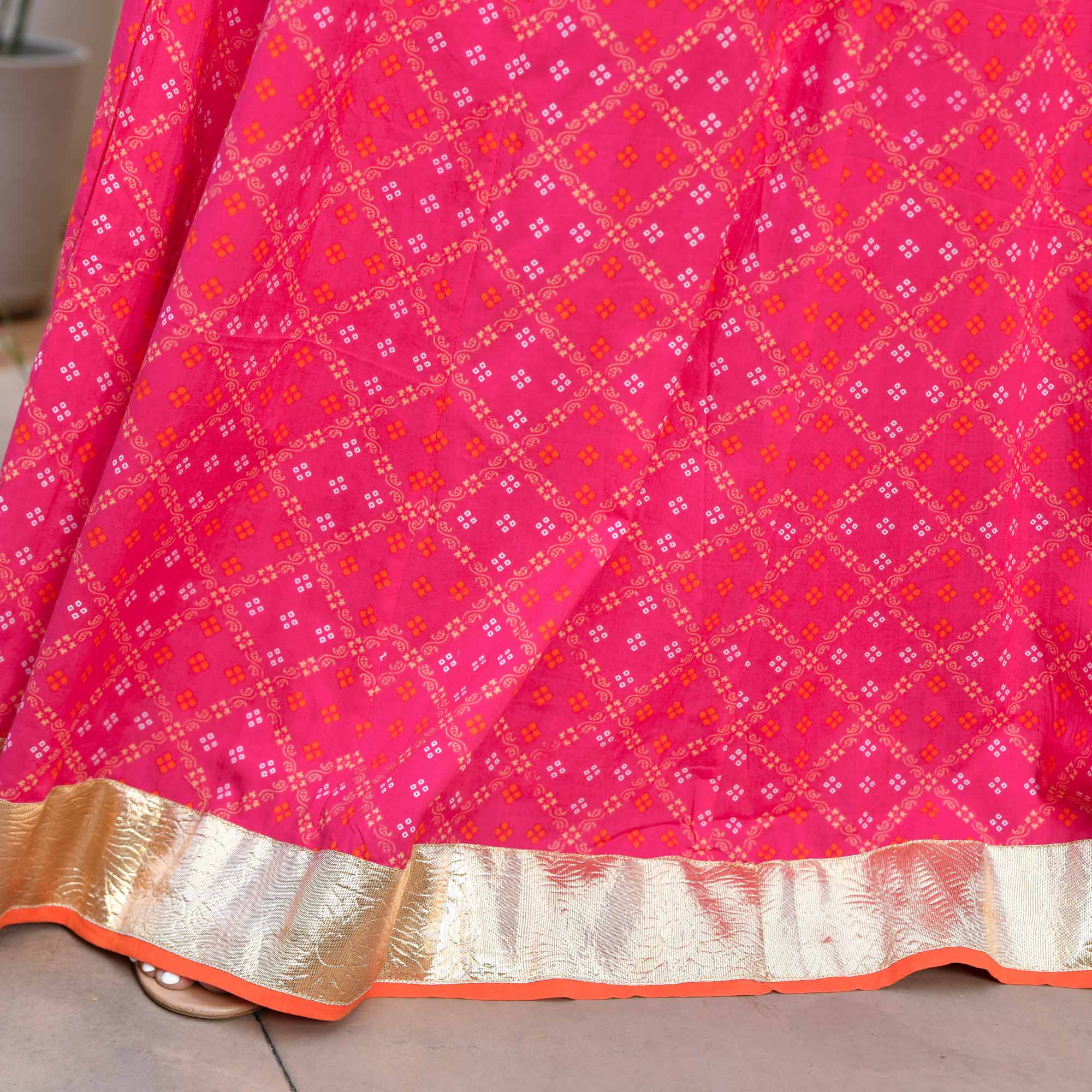 Phirki- Pink Bandhani Pure Cotton Anarkali Set