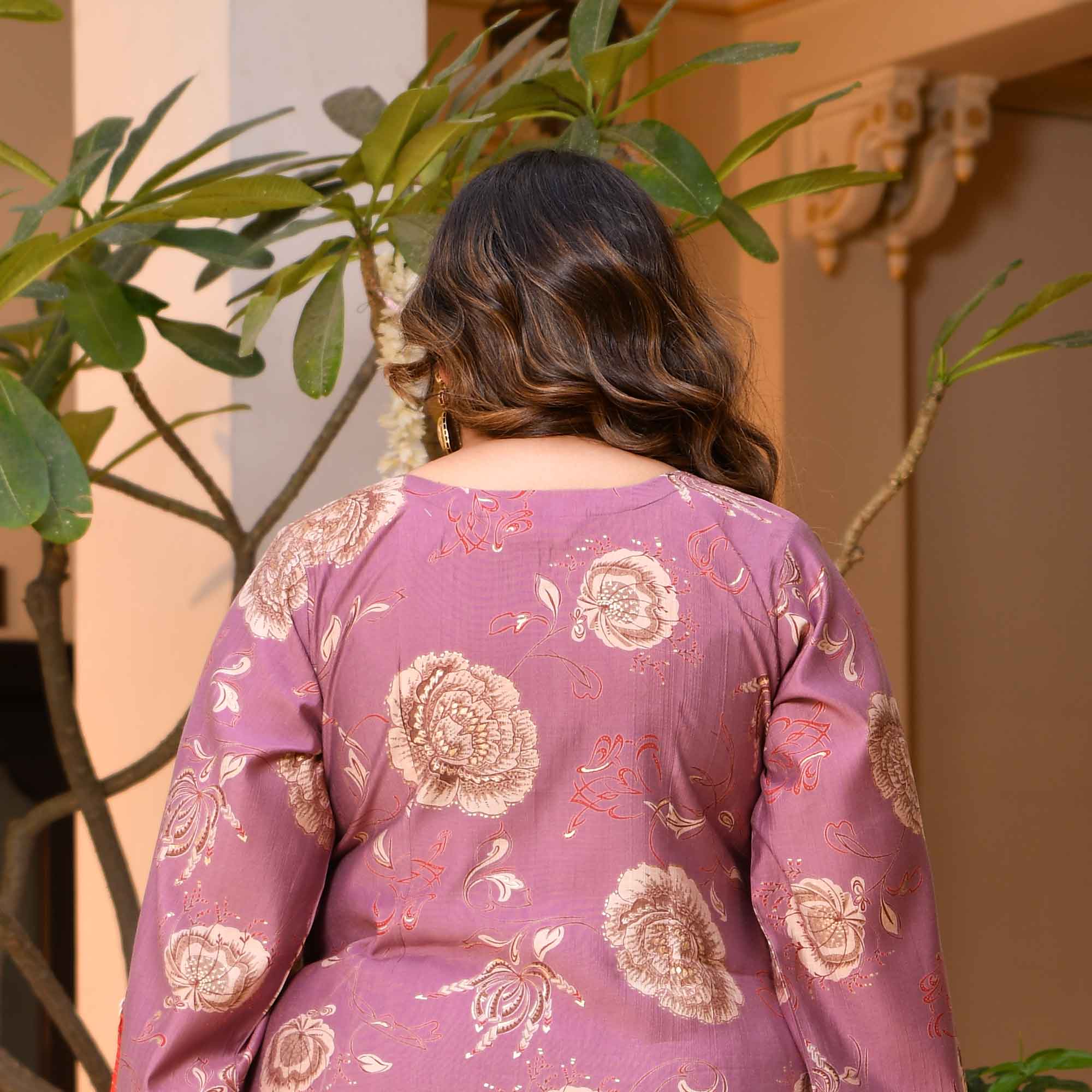 Mishri- Pearly Purple Floral Print Modal Viscose Blend Kurta