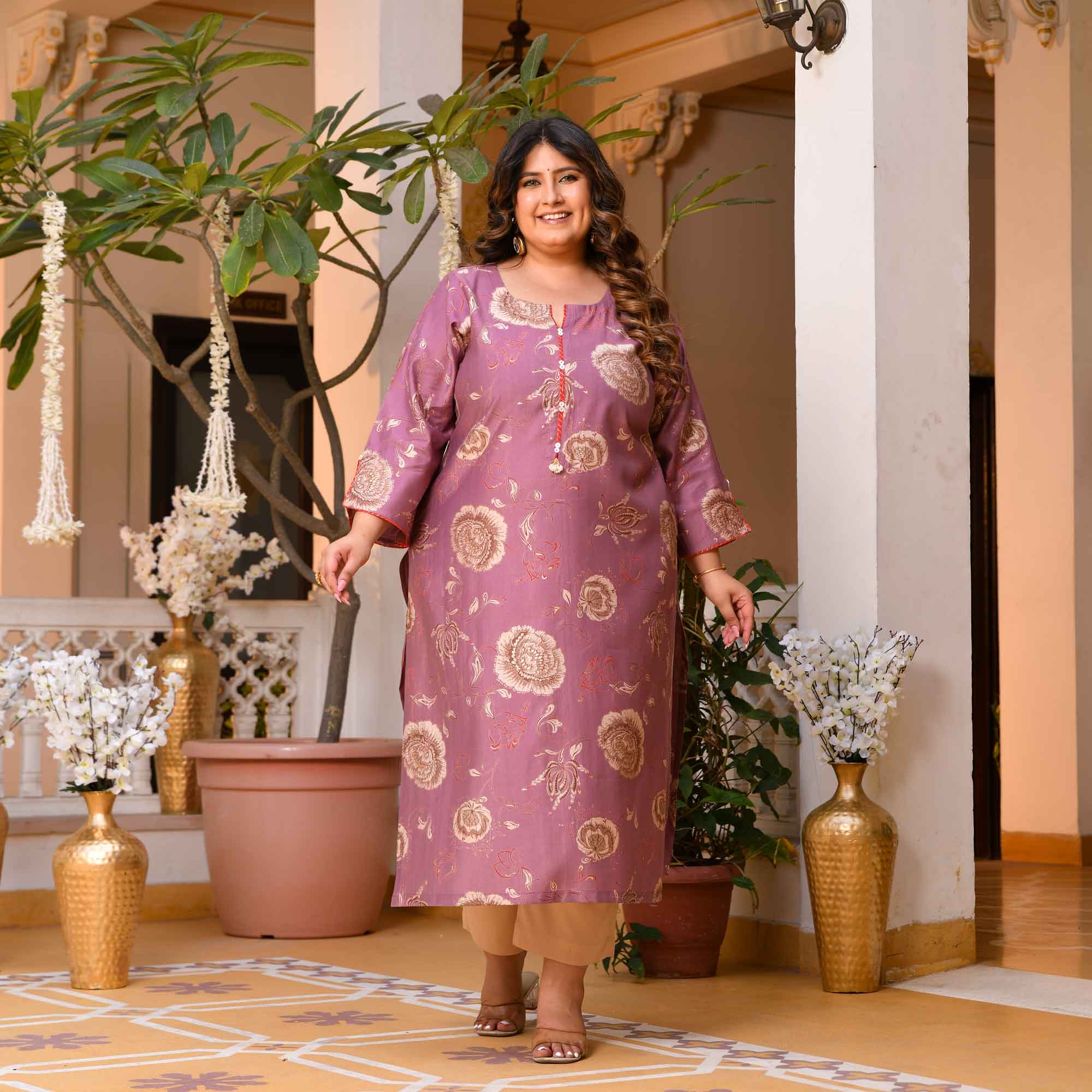 Mishri- Pearly Purple Floral Print Modal Viscose Ble