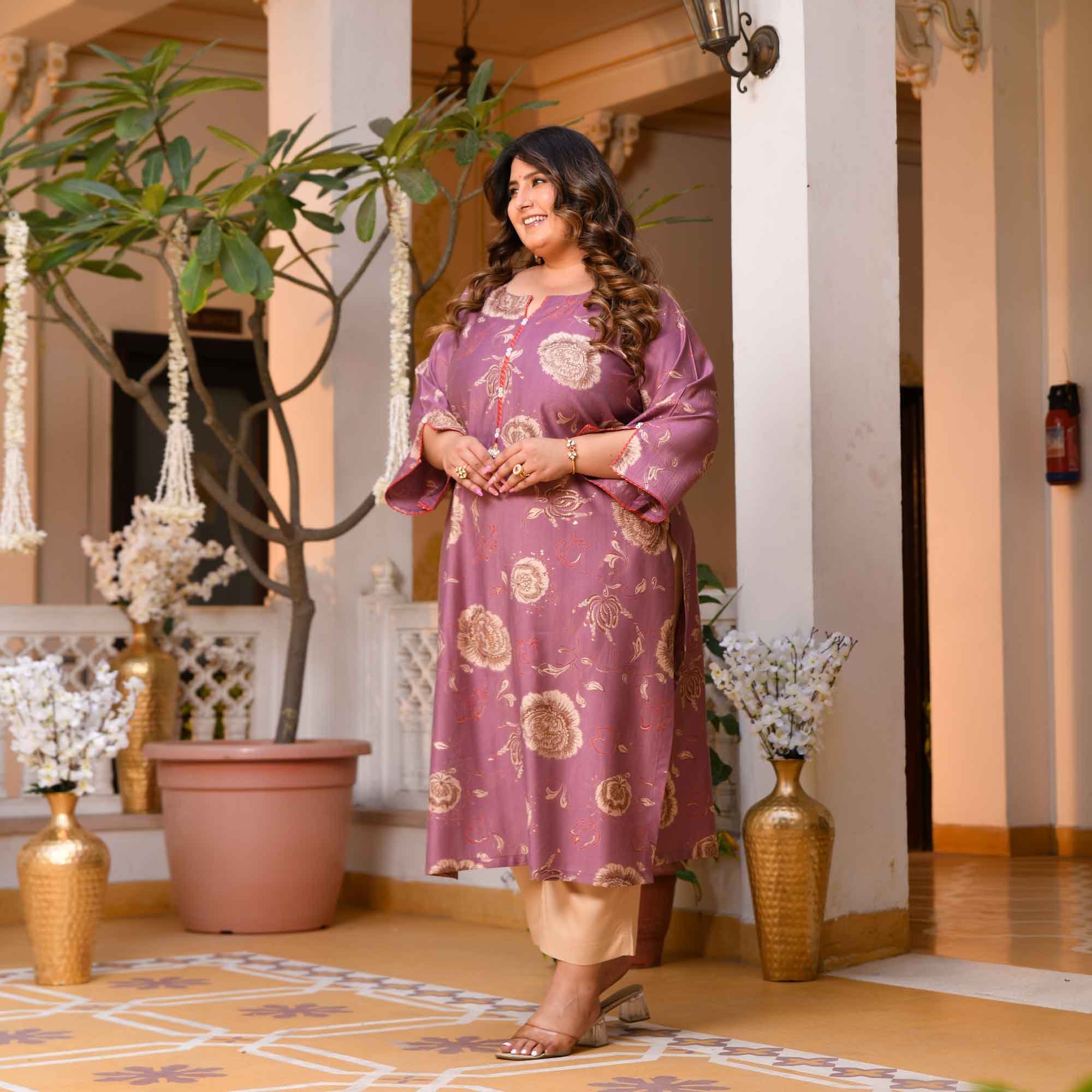 Mishri- Pearly Purple Floral Print Modal Viscose Ble