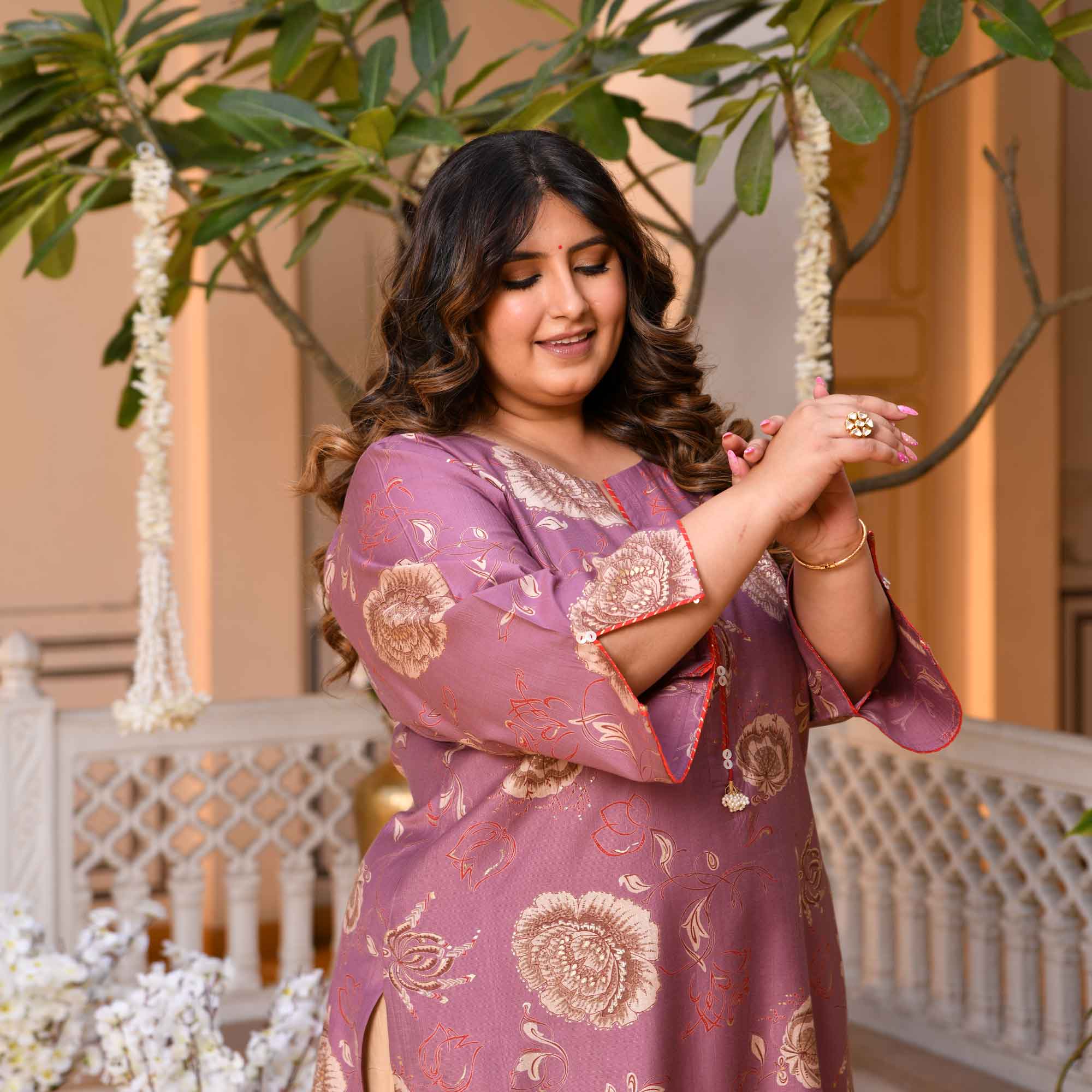 Mishri- Pearly Purple Floral Print Modal Viscose Ble