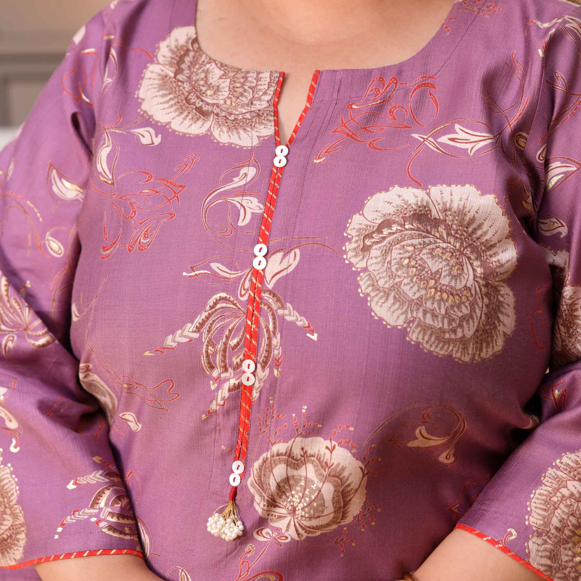 Mishri- Pearly Purple Floral Print Modal Viscose Ble