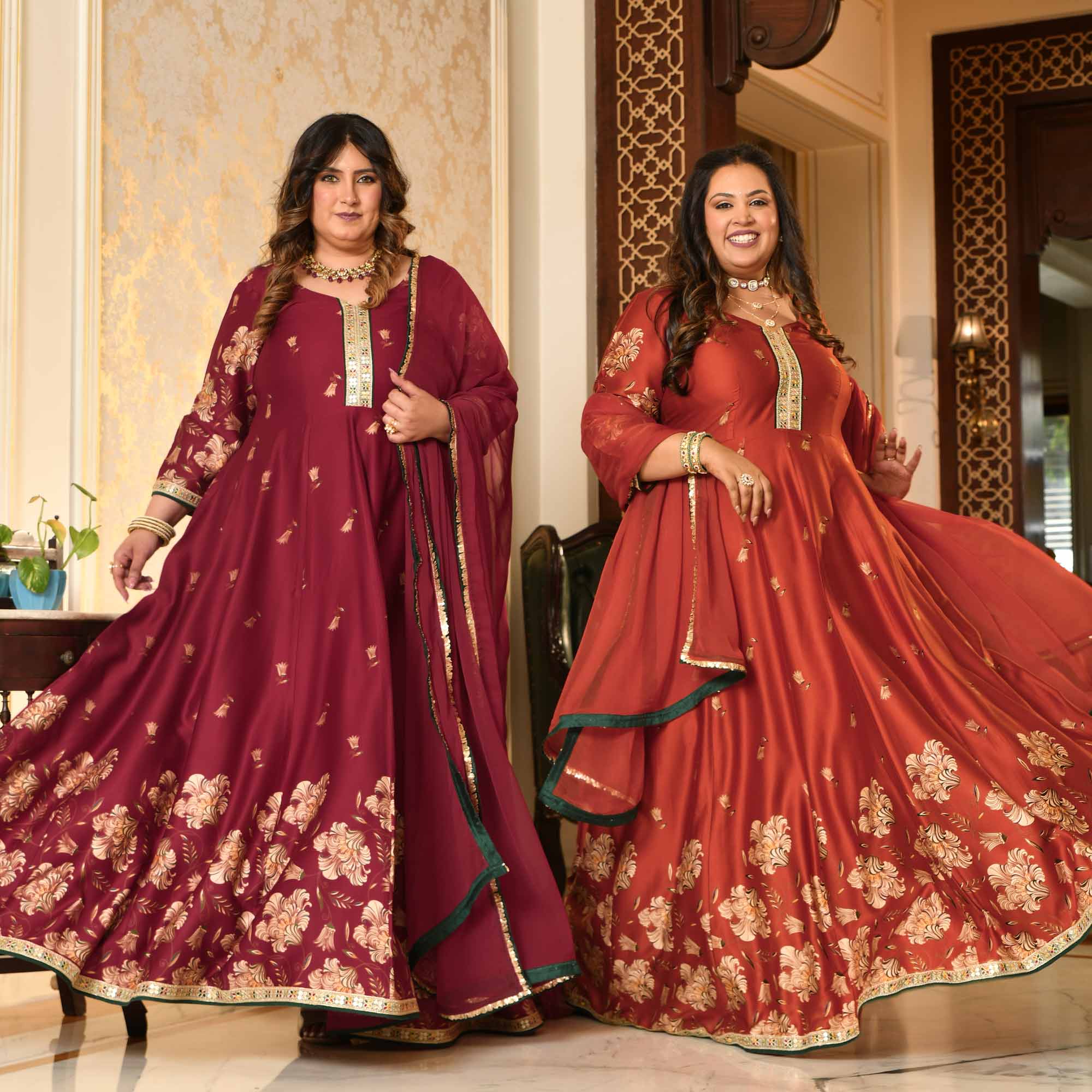 Lal Darwaza- Maroon Pure Gaji Silk Floral Anarkali Set