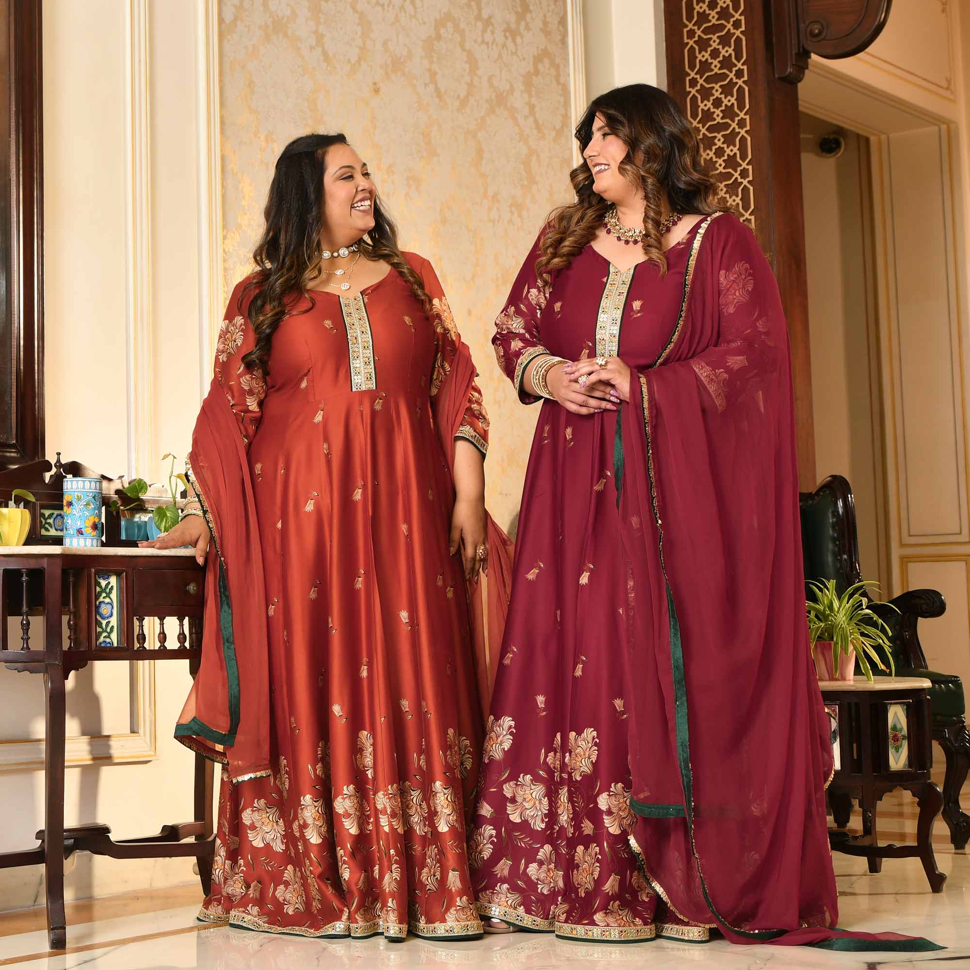 Lal Darwaza- Maroon Pure Gaji Silk Floral Anarkali Set