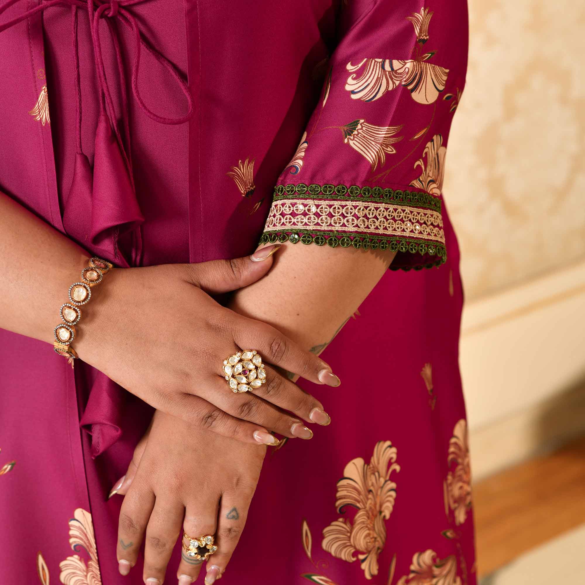Mandvi- Magenta Pink Pure Gaji Silk Floral Cape Set