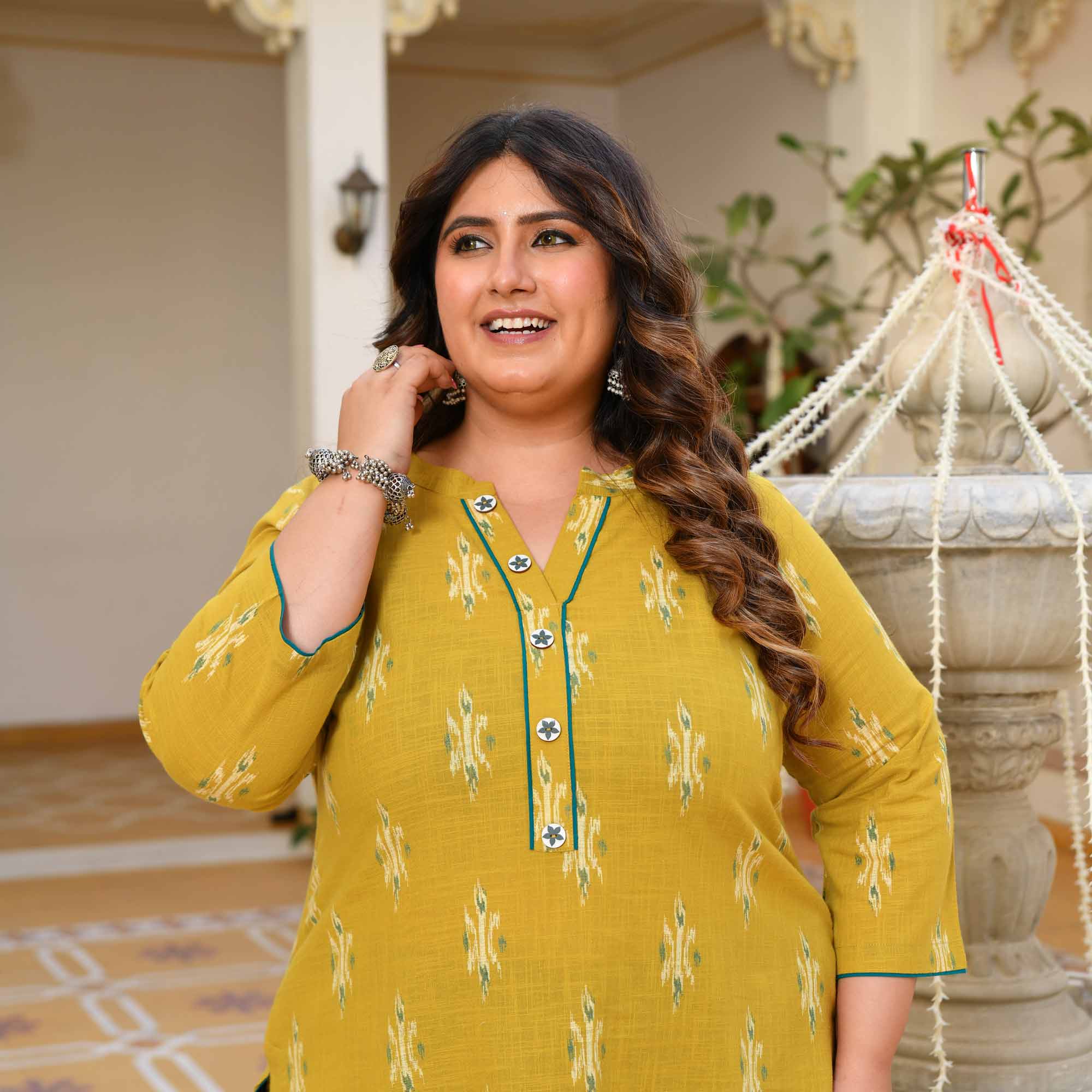 Mango Mastani- Yellow Ikkat Printed Pure Cotton Kurta