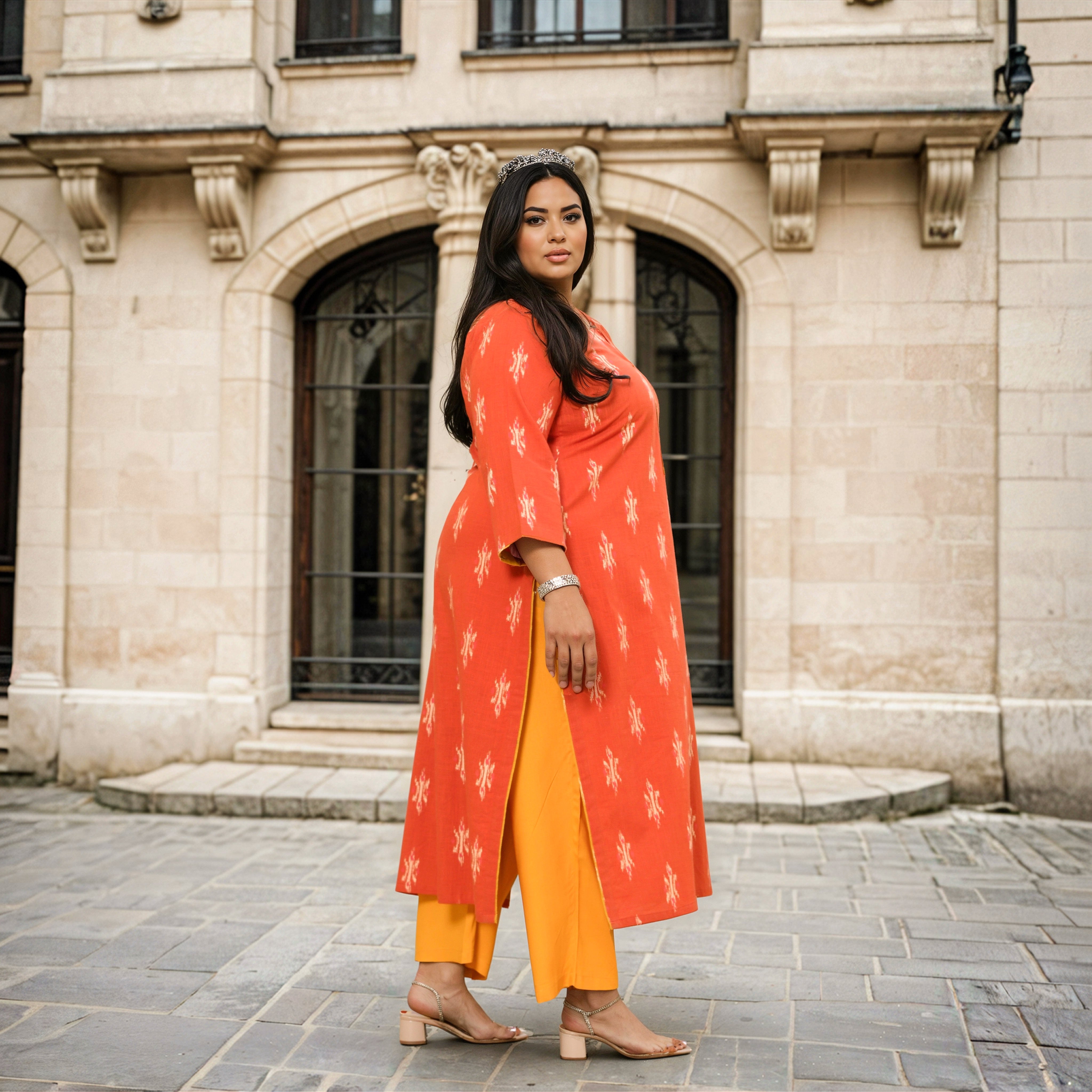 Pumpkin Bliss- Rust Orange Ikkat Printed Pure Cotton Kurta