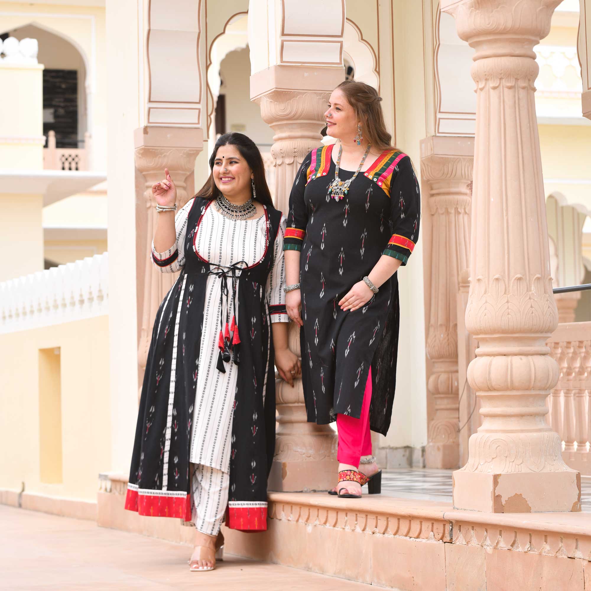 Satrangi Utsav Handwoven Ikkat Kurta (Black)