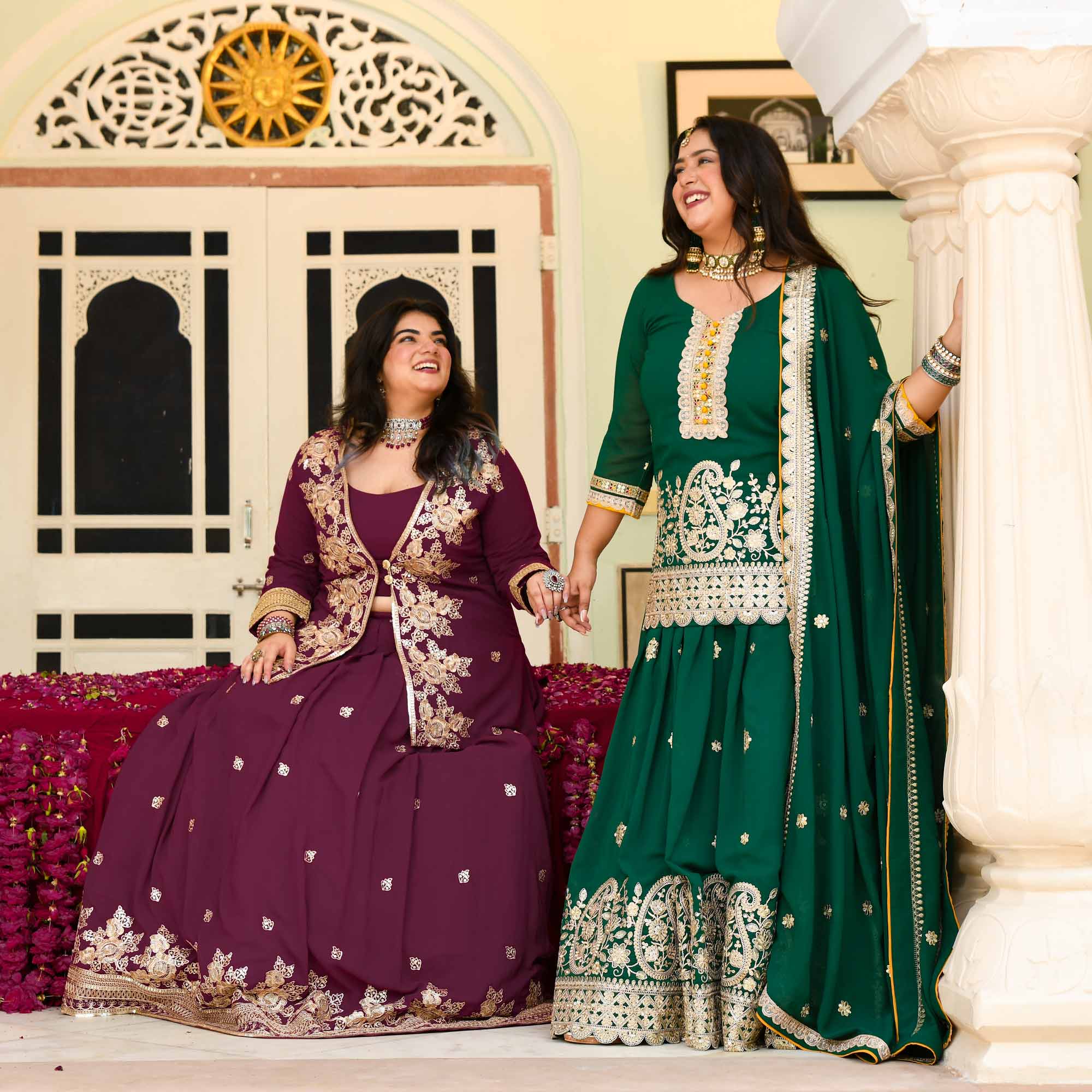 Pan Petha- Dark Green Paisley Embroidered Georgette Lehenga Set