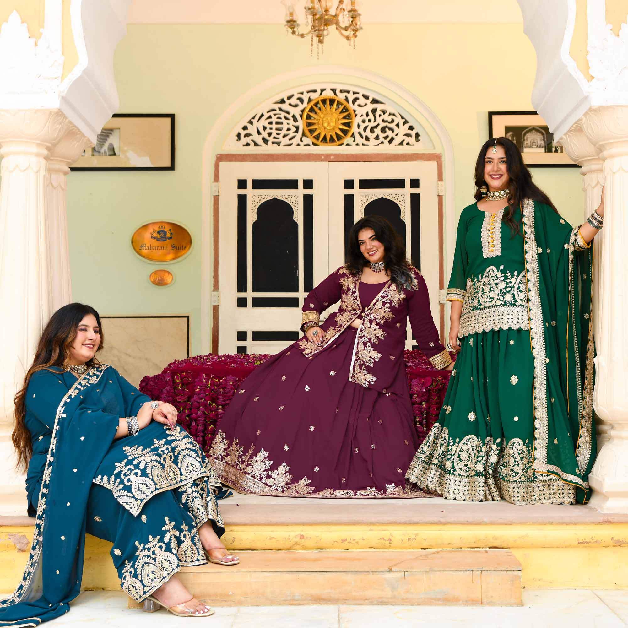 Shahi Tukda- Prussian Blue Embroidered Georgette Suit Set