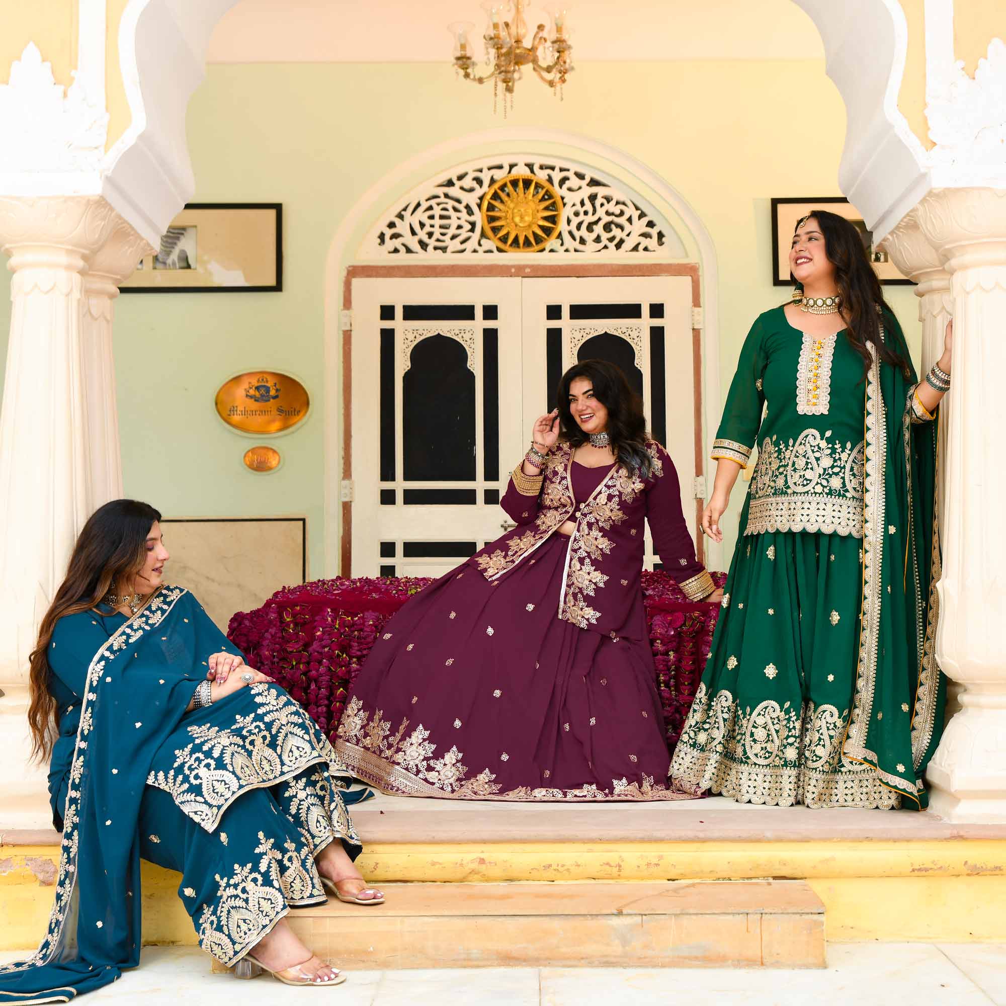 Gulab Jamun- Deep Wine Embroidered Georgette Cape Lehenga Set