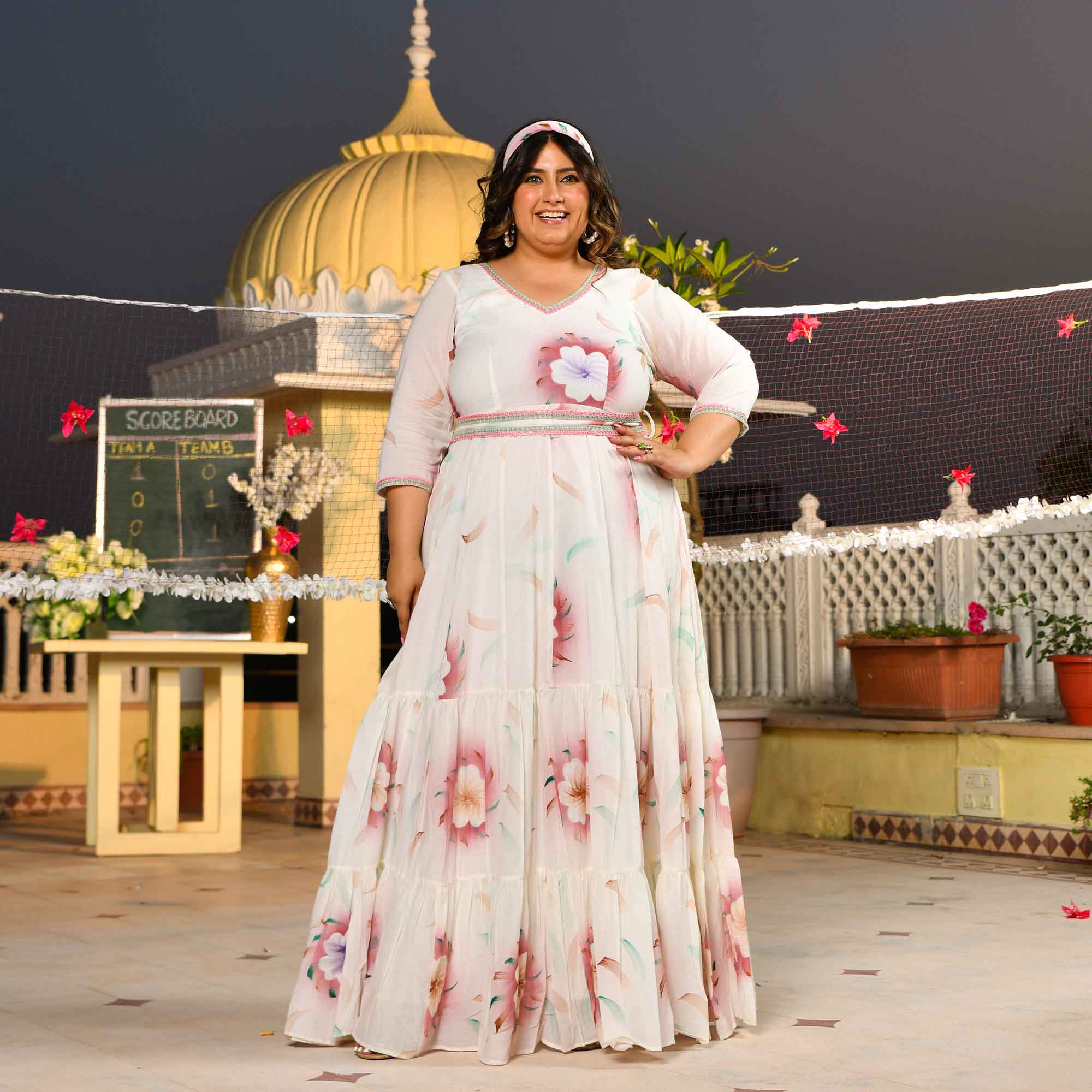 White Forest Floral Hand Painted Mul Cotton Dress