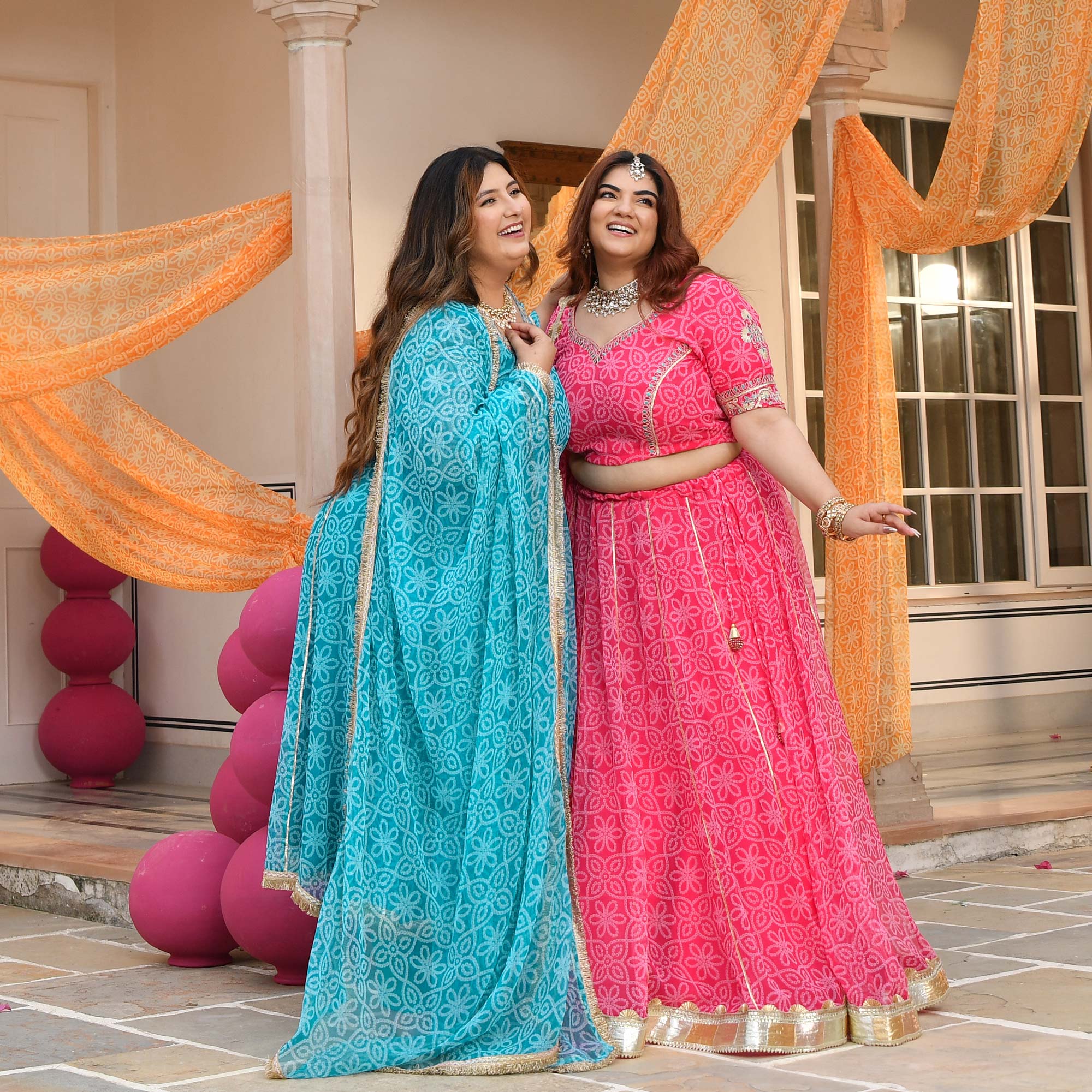 Baisa- Pink Embroidered Bandhani Chiffon Lehenga Set 
