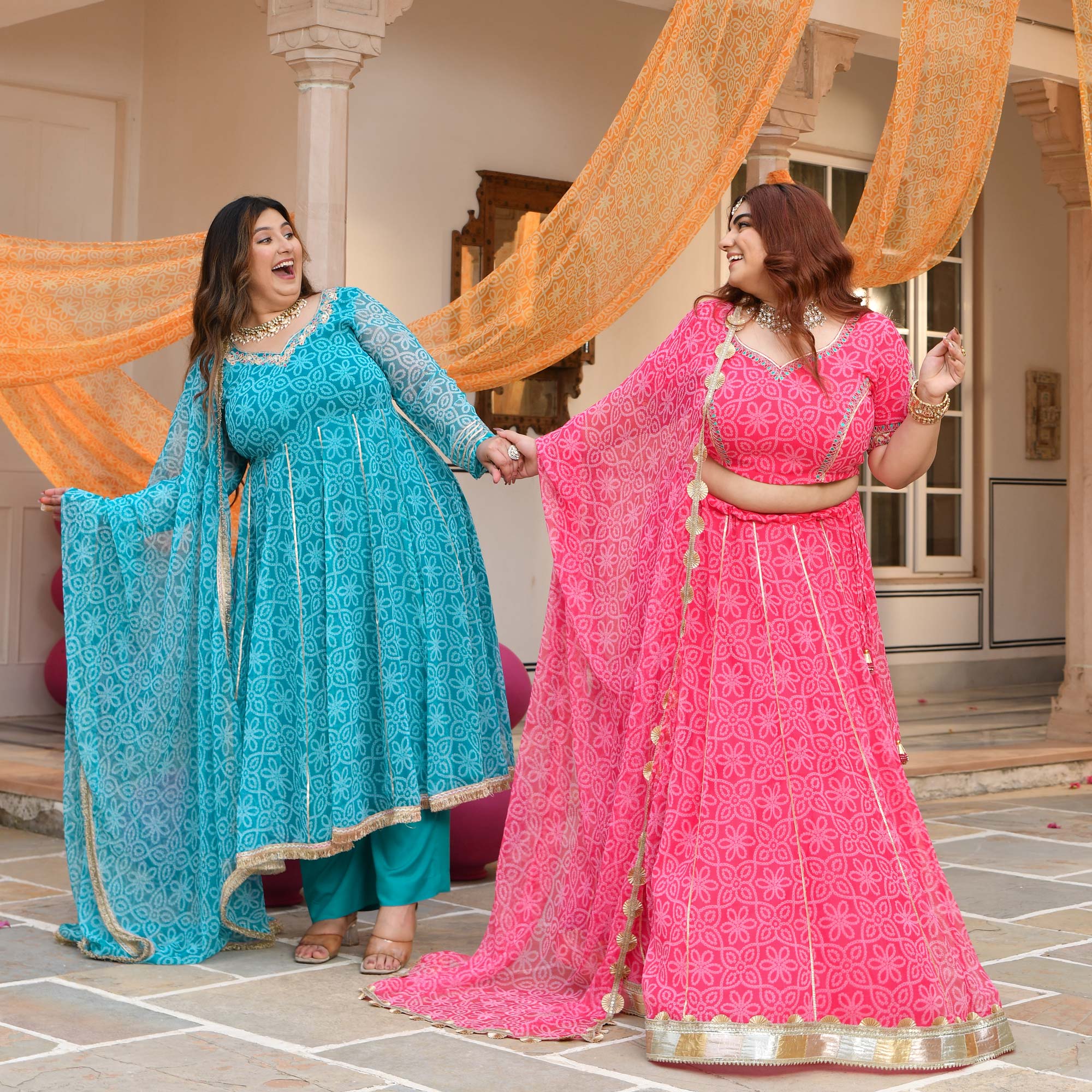 Nakhro- Sky Blue Embroidered Bandhani Chiffon Anarkali Set