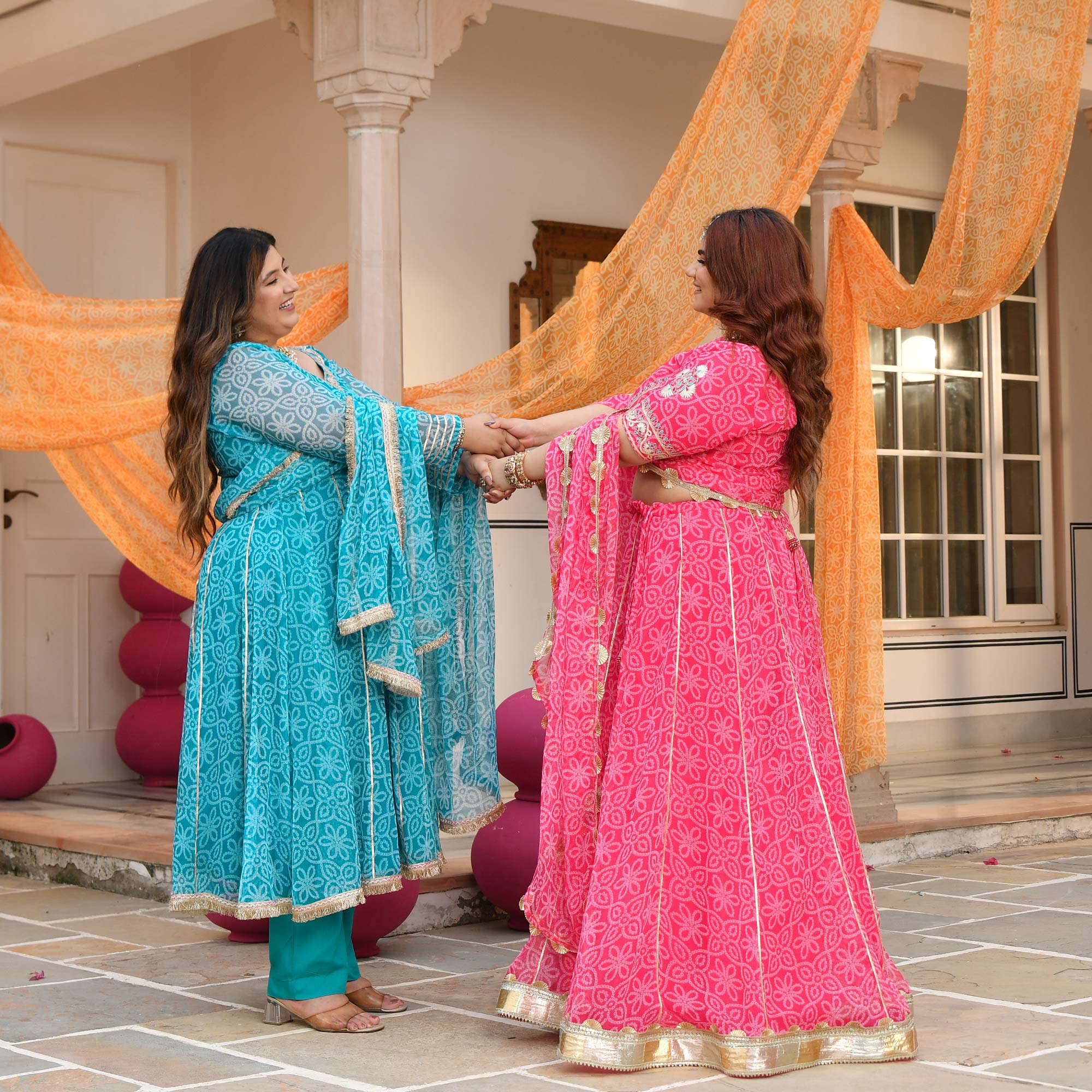 Nakhro- Sky Blue Embroidered Bandhani Chiffon Anarkali Set