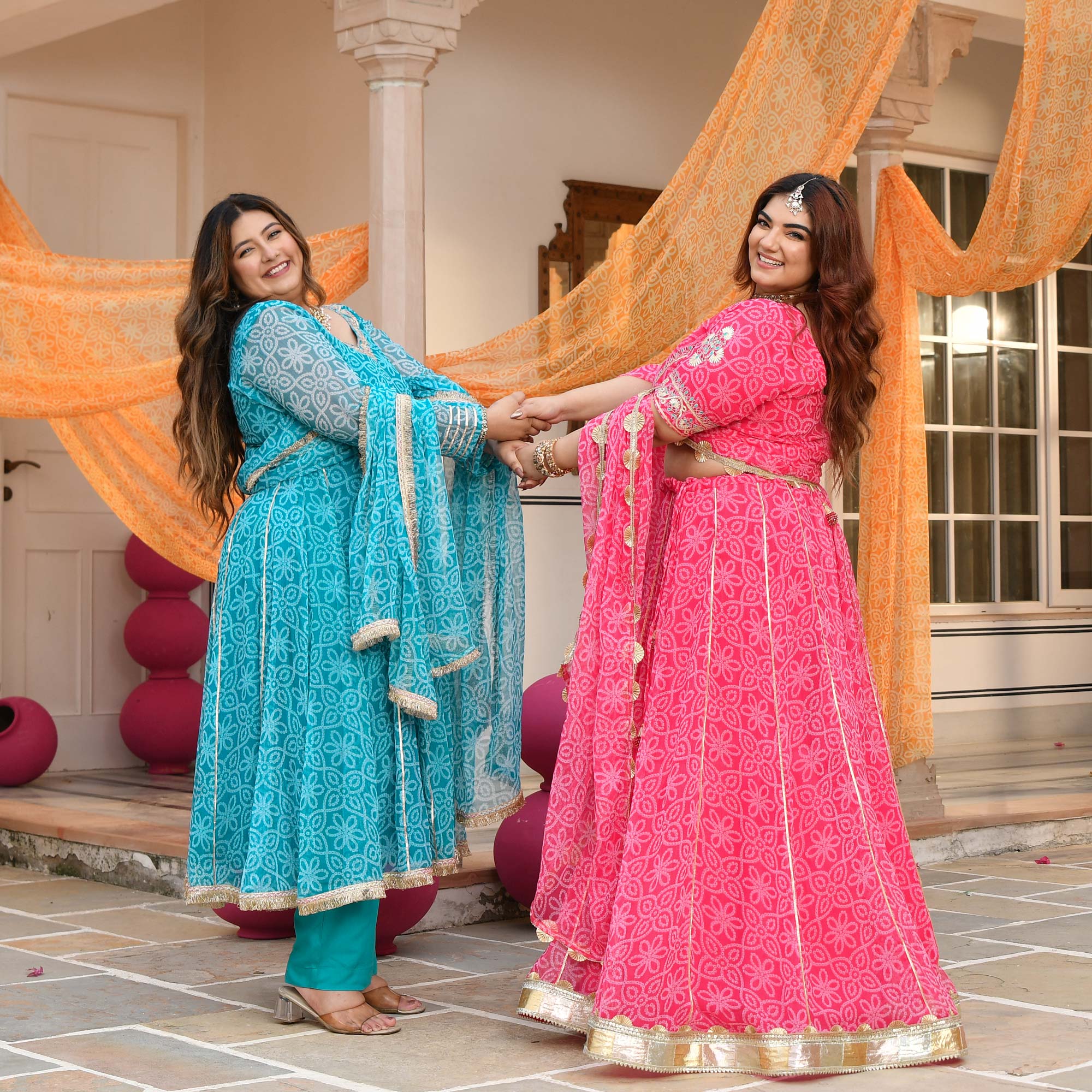 Nakhro- Sky Blue Embroidered Bandhani Chiffon Anarkali Set