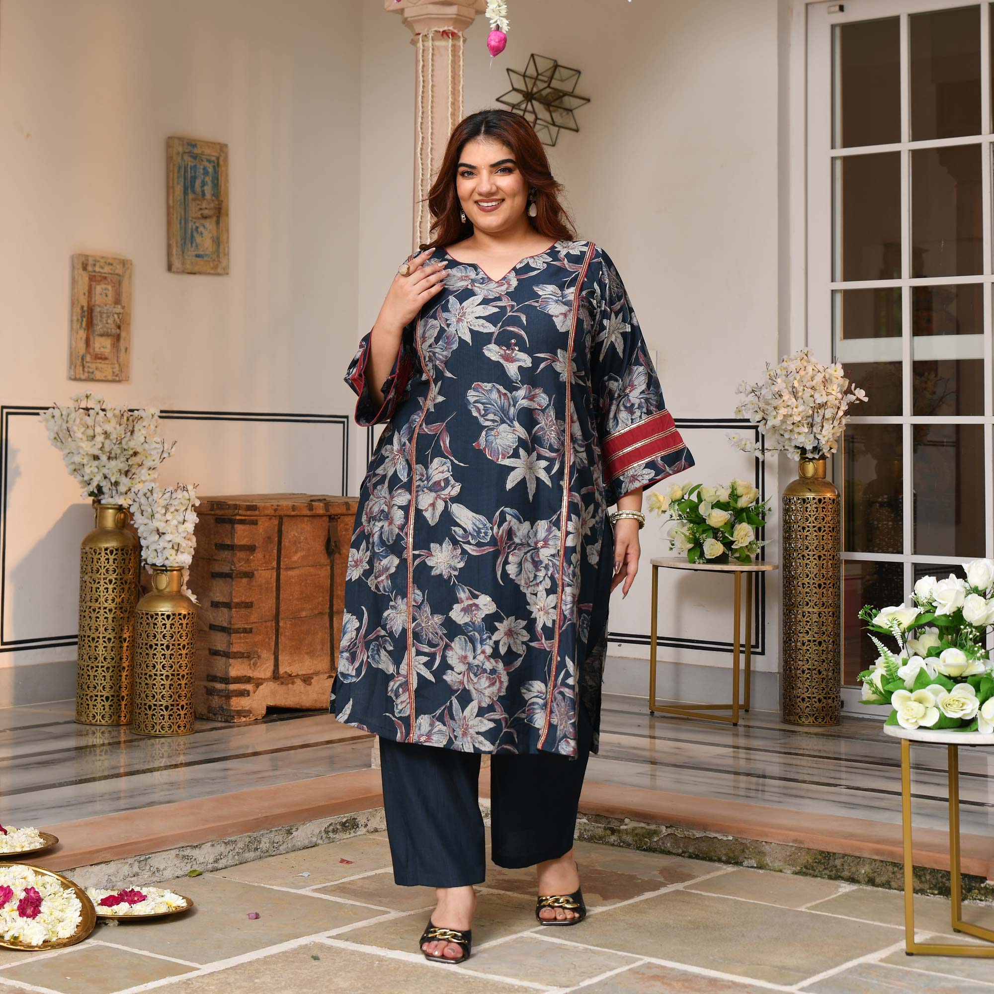 Rasika- Prussian Blue Floral Modal Viscose Co-ord Set