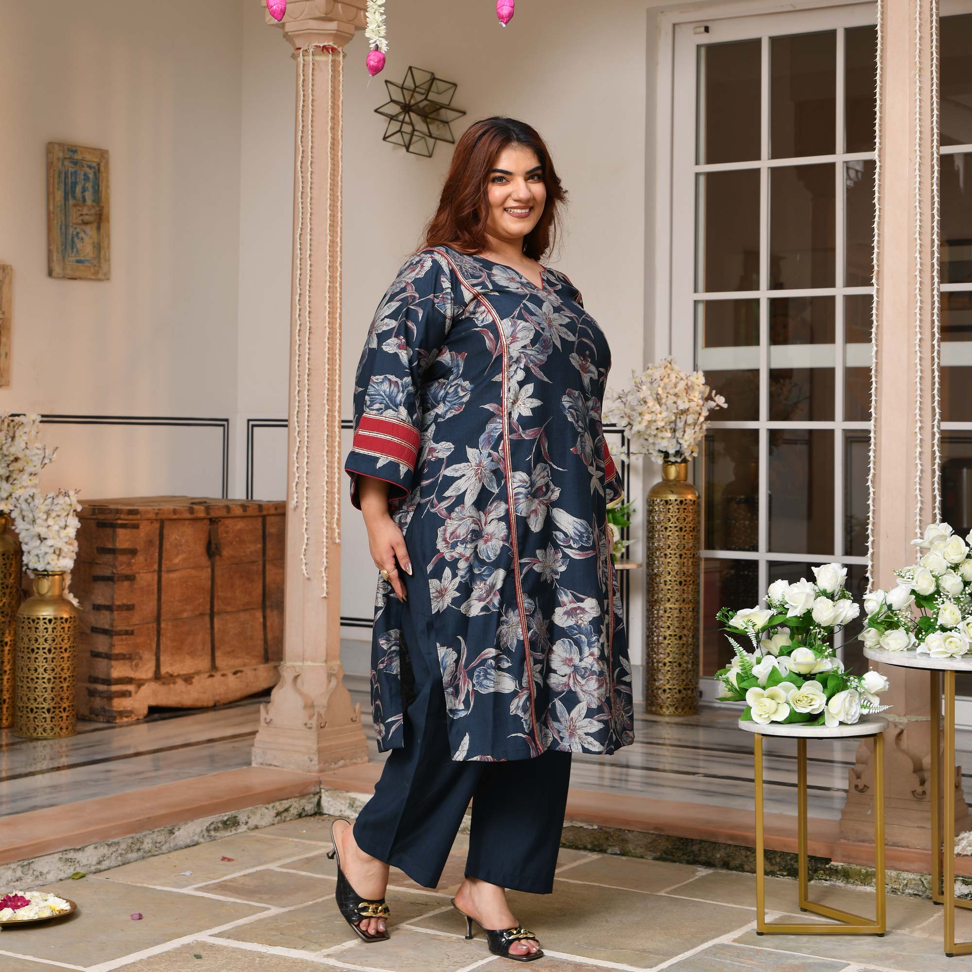 Rasika- Prussian Blue Floral Modal Viscose Co-ord Set