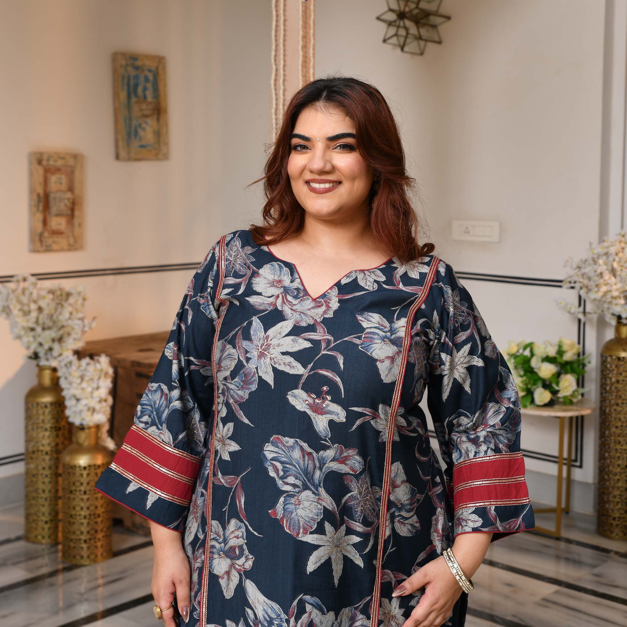Rasika- Prussian Blue Floral Modal Viscose Co-ord Set