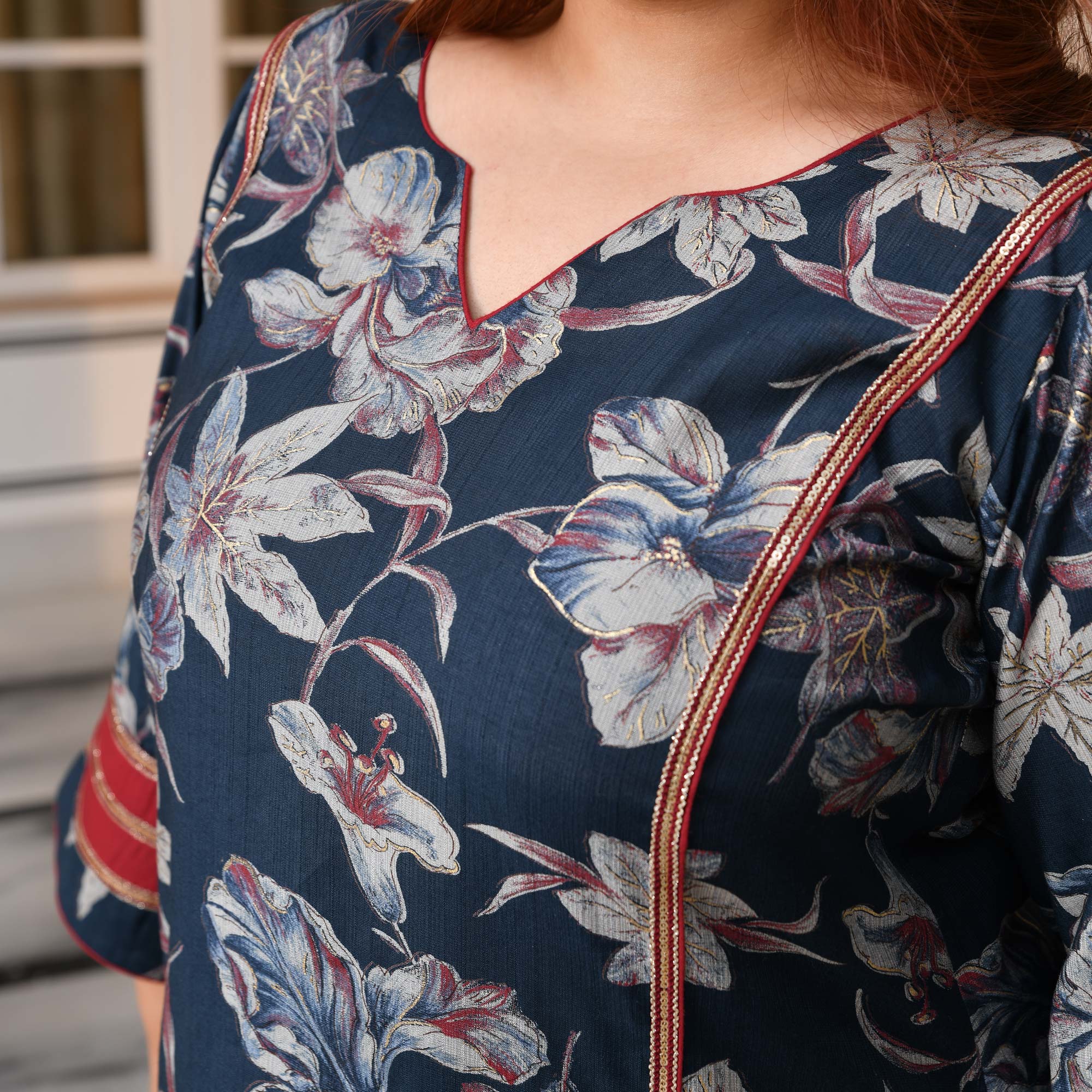 Rasika- Prussian Blue Floral Modal Viscose Co-ord Set