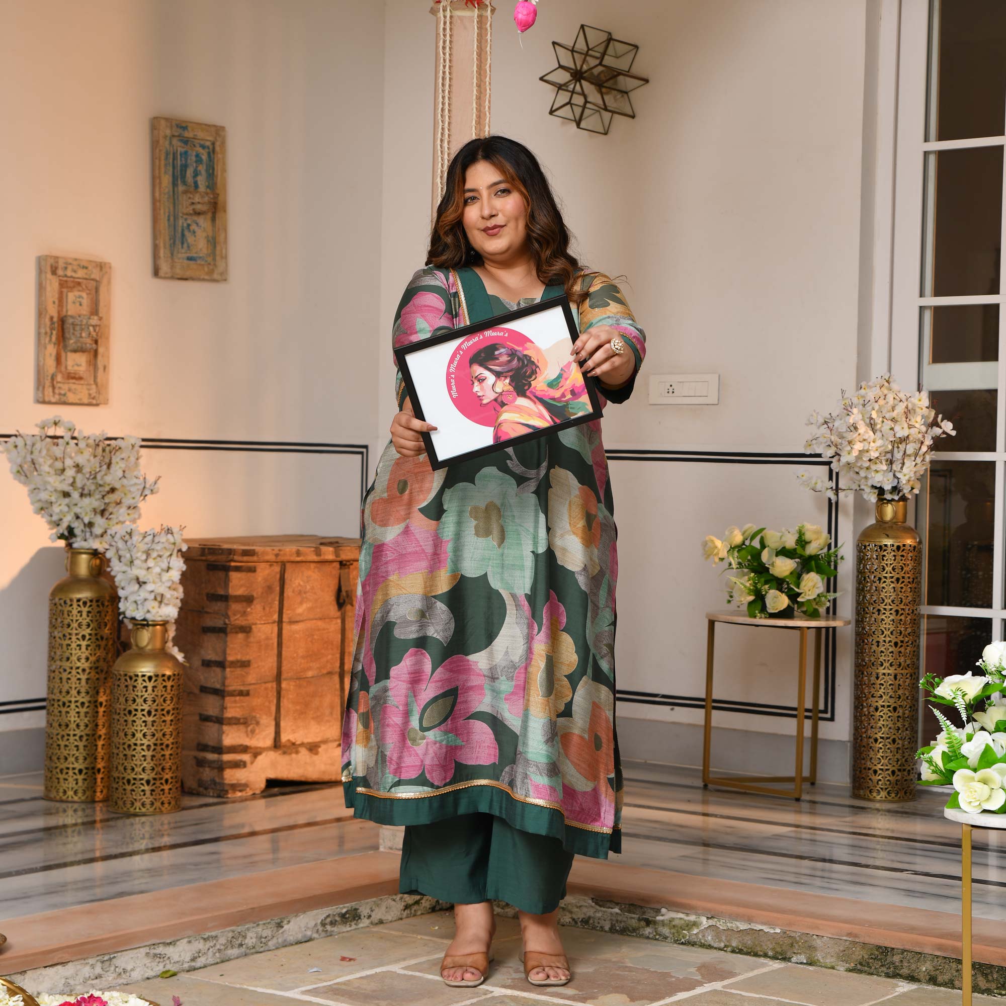 Gauri - Slate Green Floral Modal Viscose Kurta Pant Set