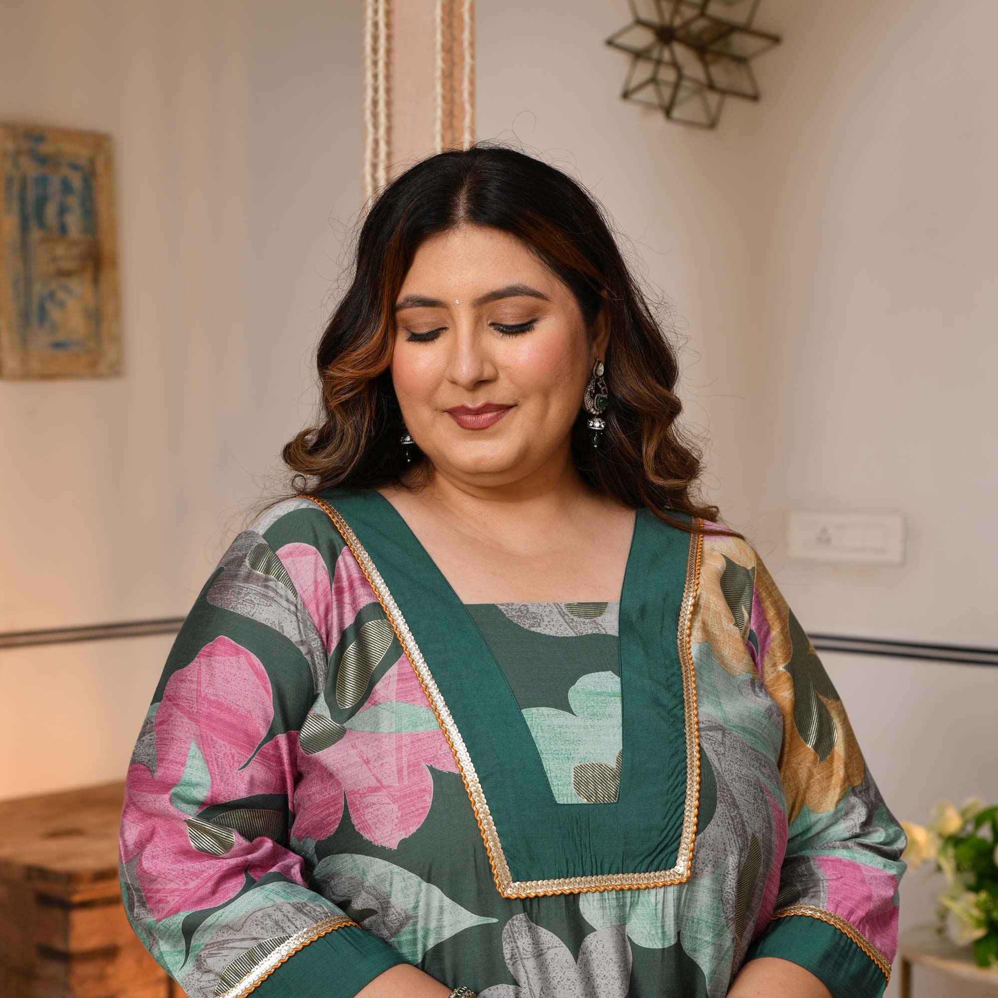 Gauri - Slate Green Floral Modal Viscose Kurta Pant Set