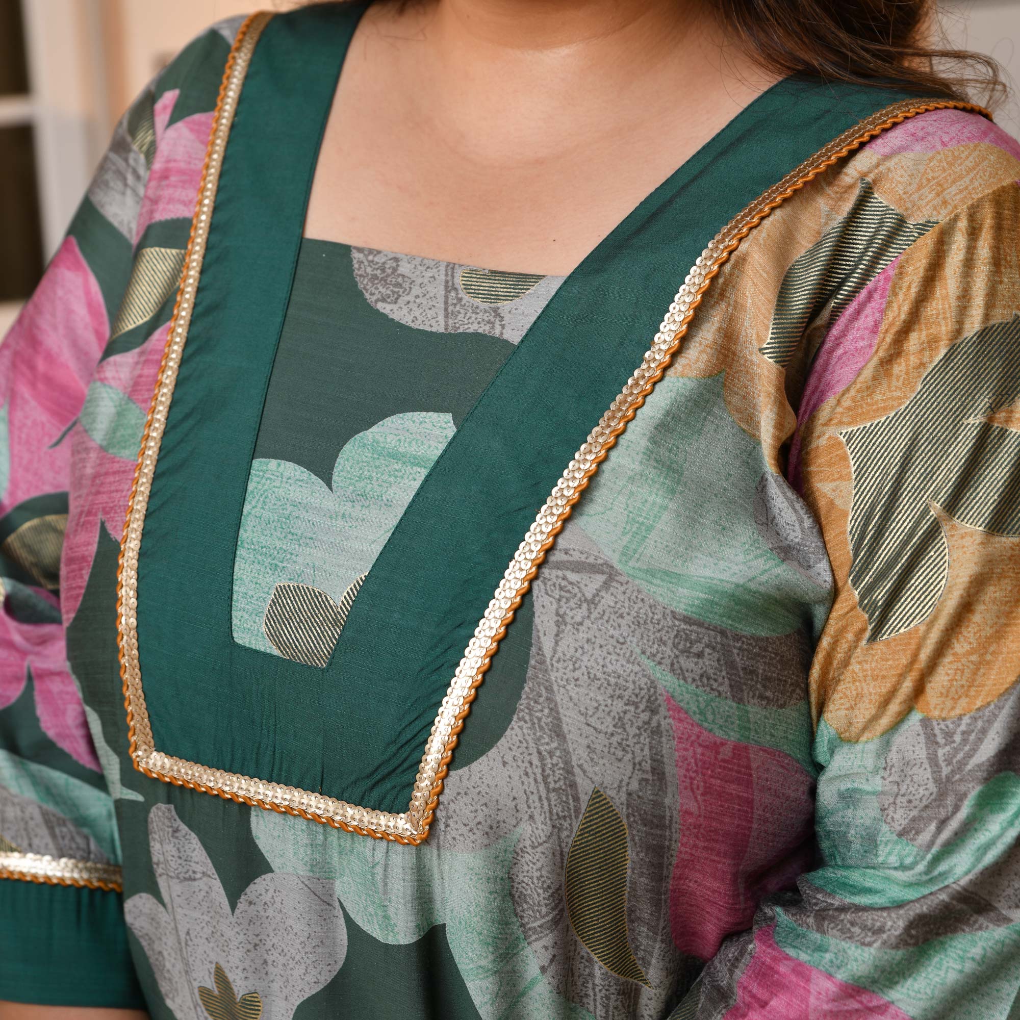 Gauri - Slate Green Floral Modal Viscose Kurta Pant Set