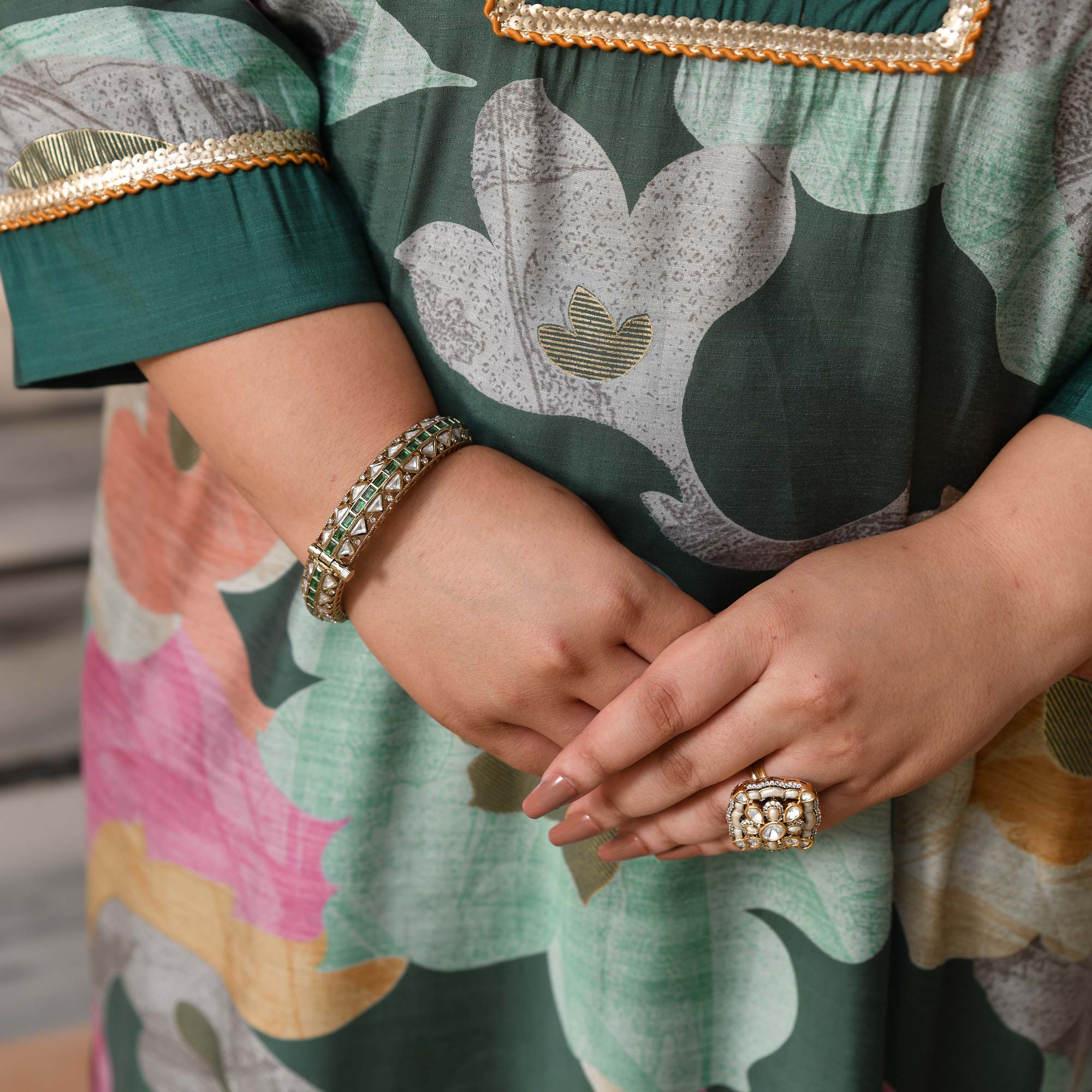 Gauri - Slate Green Floral Modal Viscose Kurta Pant Set