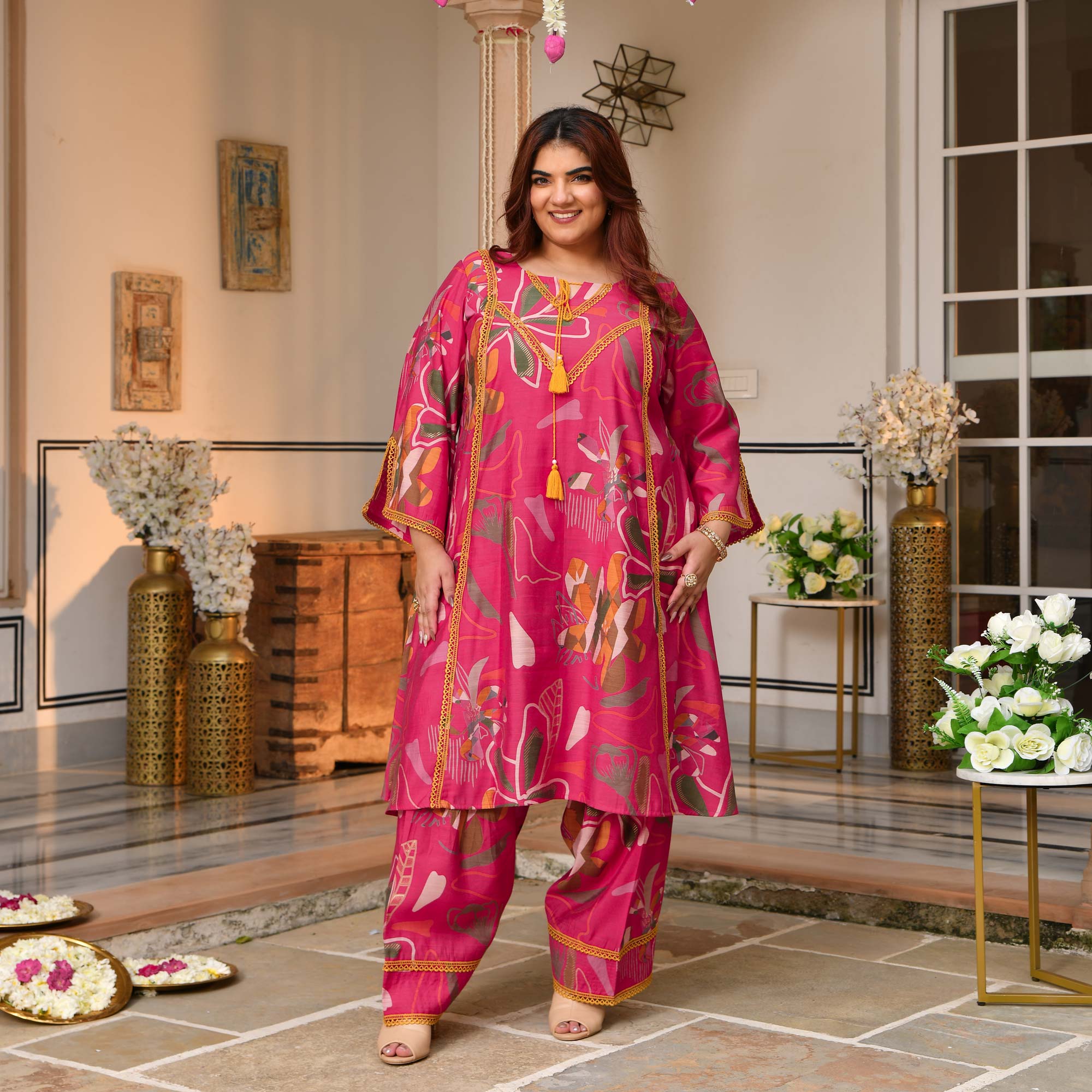 Charvi - Deep Pink Floral Modal Viscose Farshi Co-ord Set