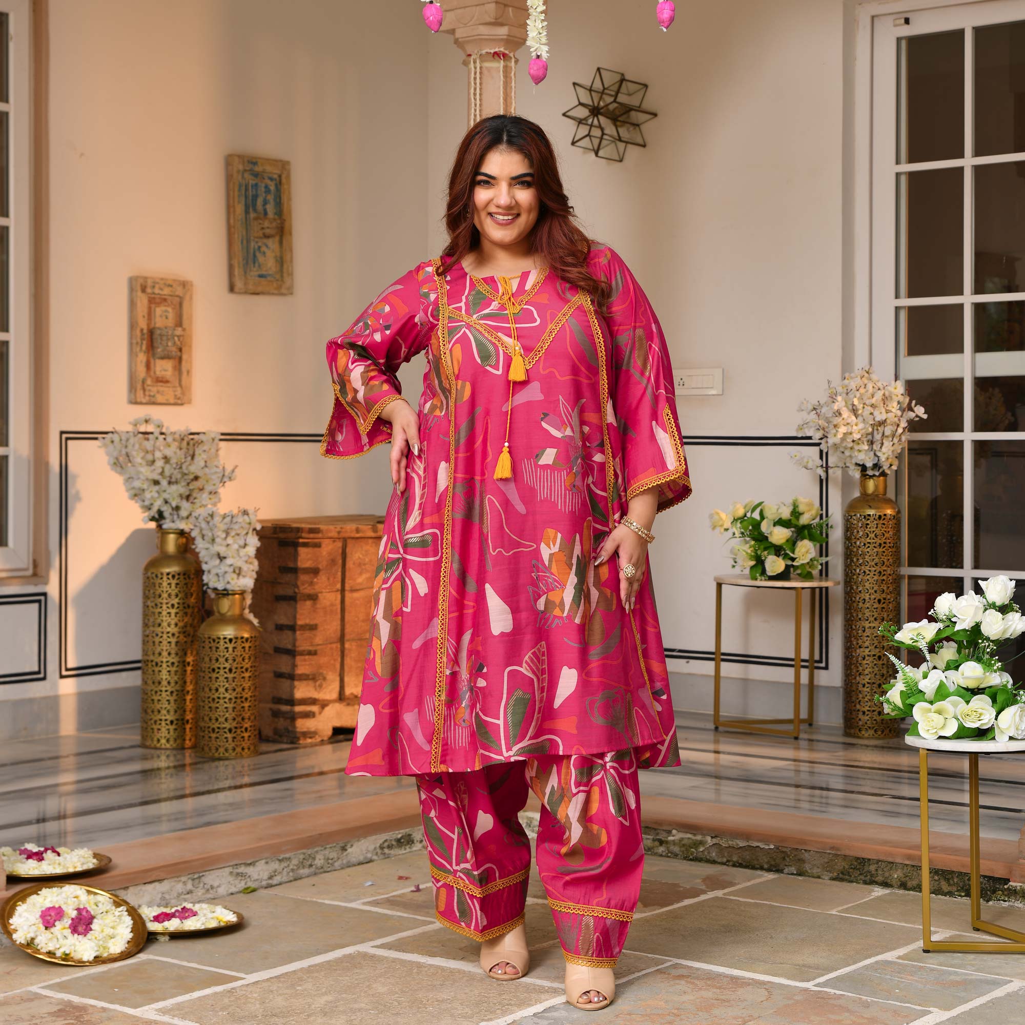 Charvi - Deep Pink Floral Modal Viscose Farshi Co-ord Set