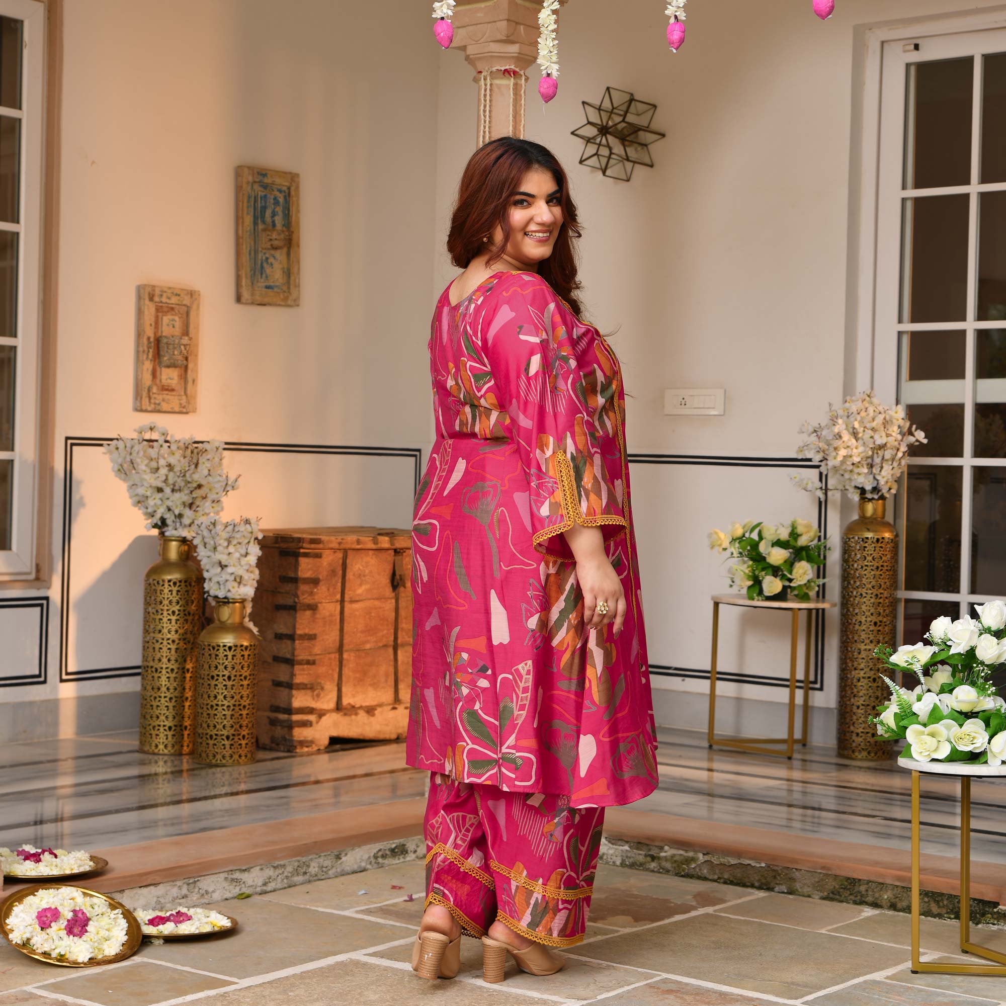 Charvi - Deep Pink Floral Modal Viscose Farshi Co-ord Set
