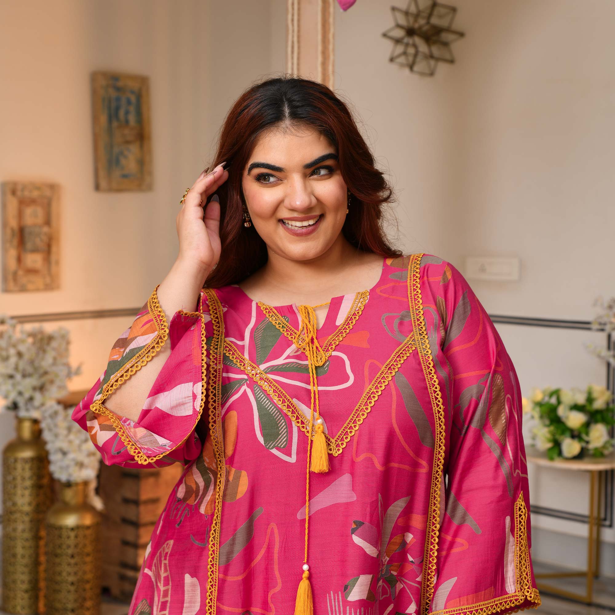 Charvi - Deep Pink Floral Modal Viscose Farshi Co-ord Set