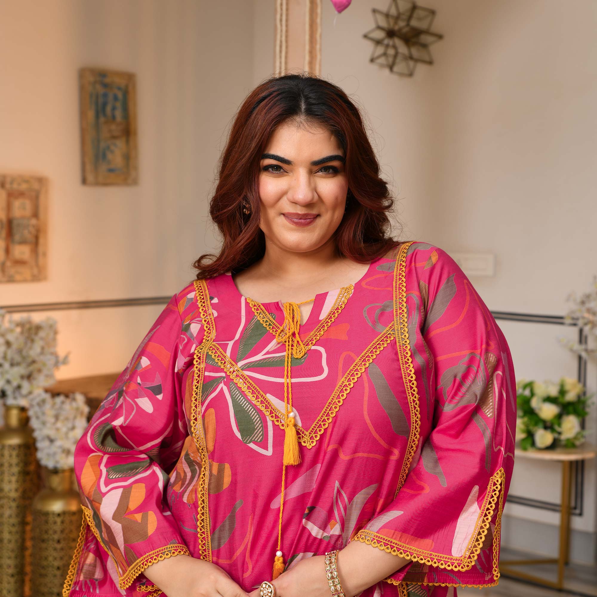 Charvi - Deep Pink Floral Modal Viscose Farshi Co-ord Set