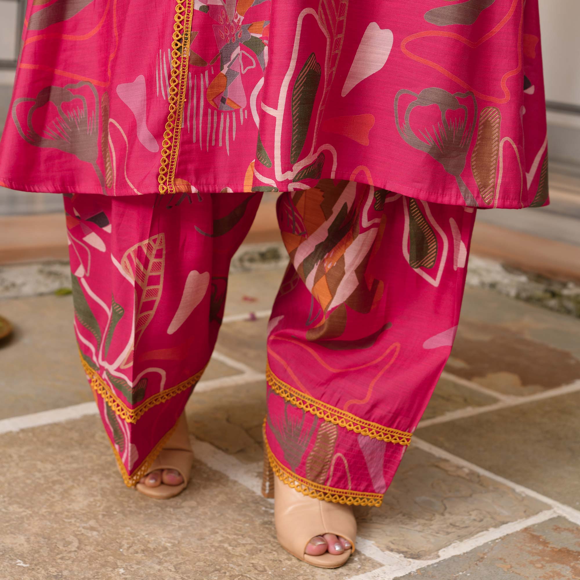 Charvi - Deep Pink Floral Modal Viscose Farshi Co-ord Set