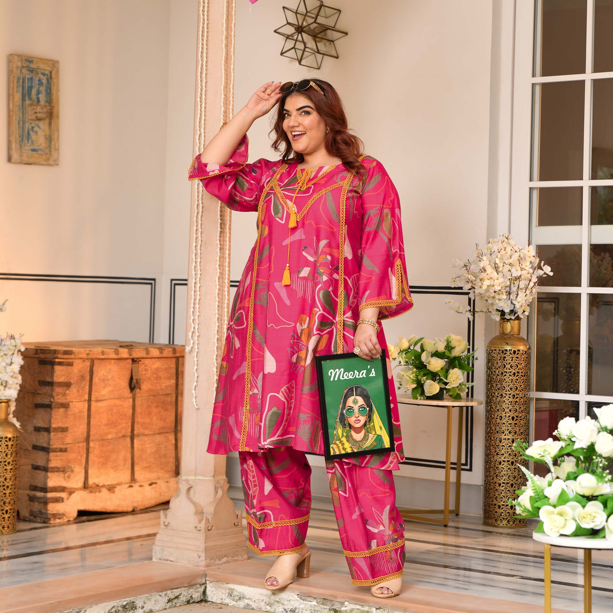 Charvi - Deep Pink Floral Modal Viscose Farshi Co-ord Set