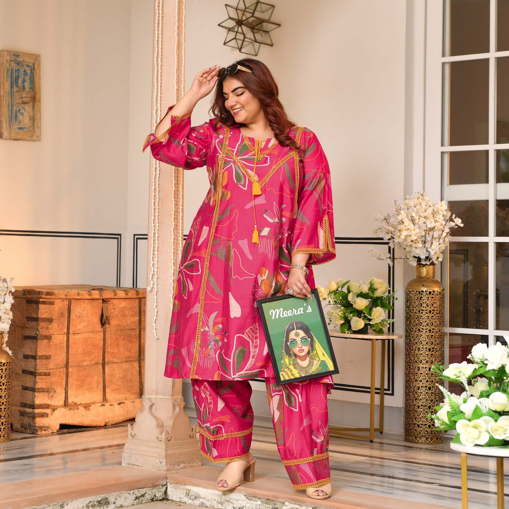 Charvi - Deep Pink Floral Modal Viscose Farshi Co-ord Set
