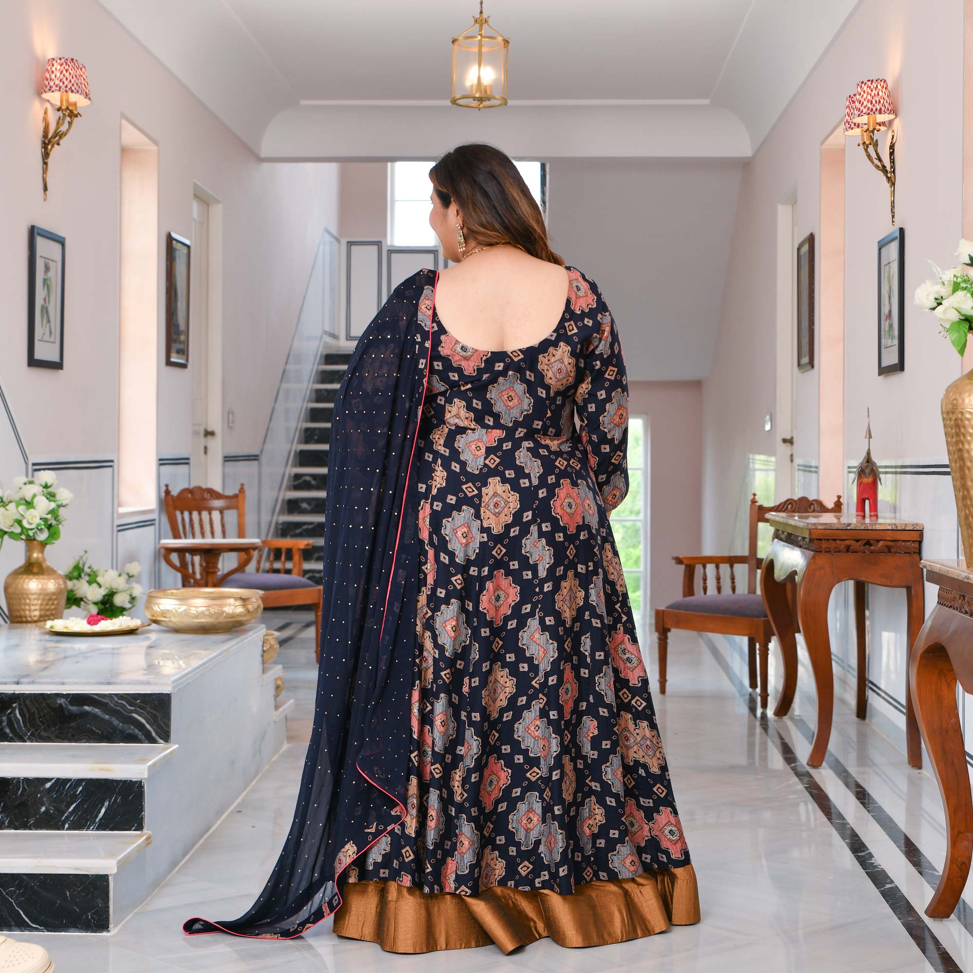 Madhvi- Midnight Blue Slit Anarkali Lehenga Set