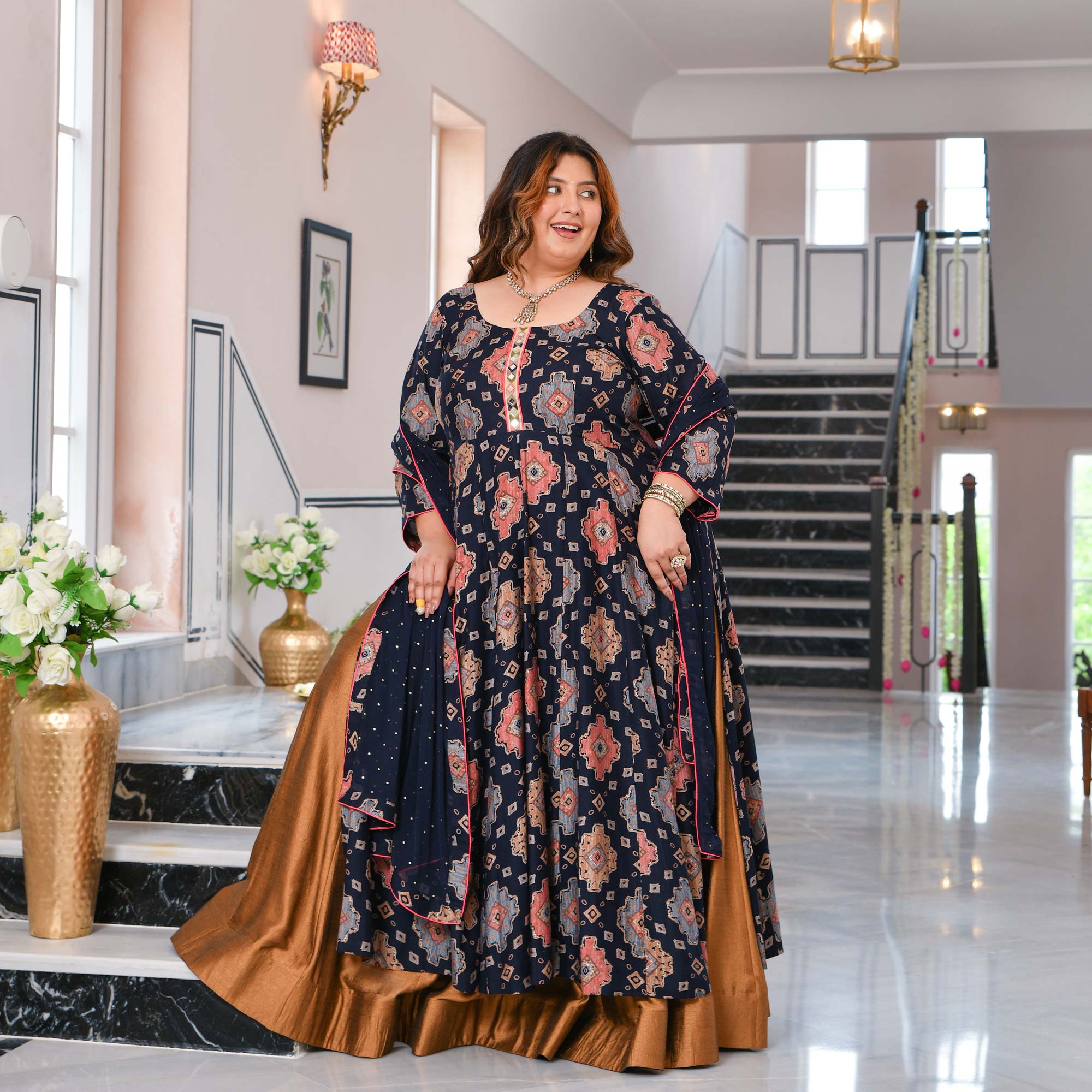 Madhvi- Midnight Blue Slit Anarkali Lehenga Set