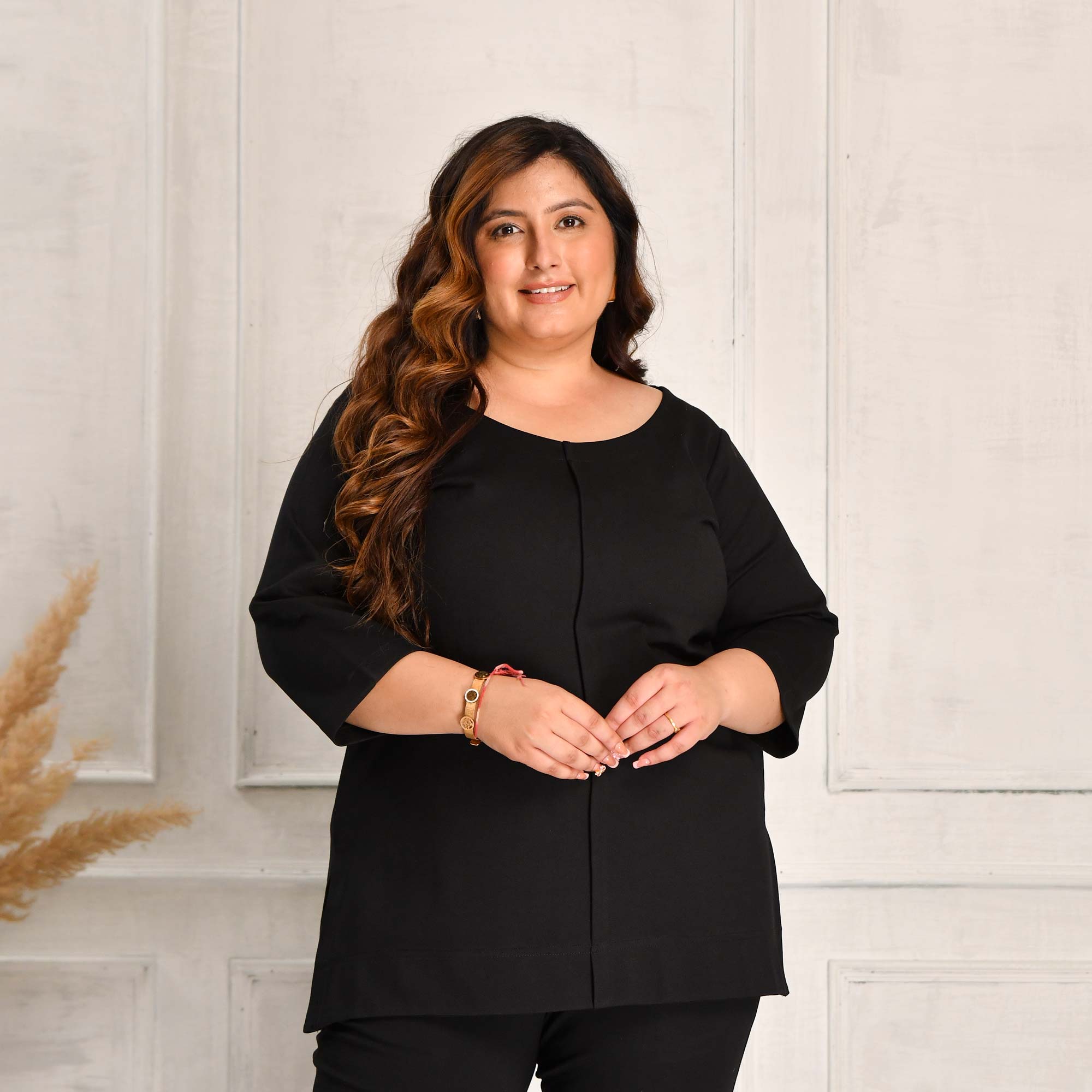 Grace- Black Fine Cotton Lycra Pintuck Top