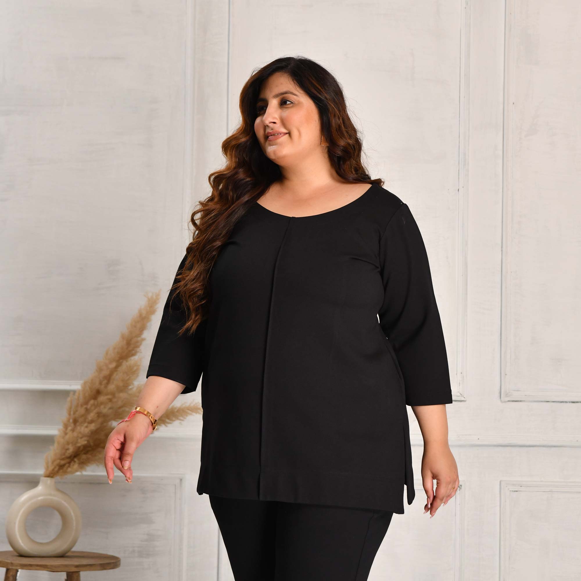 Grace- Black Fine Cotton Lycra Pintuck Top