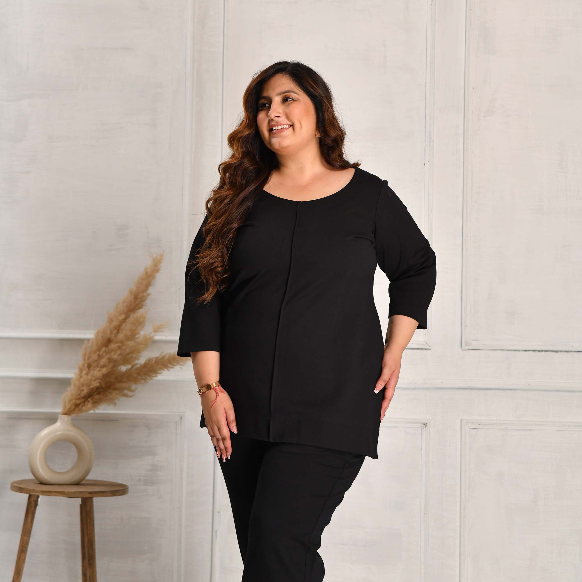 Grace- Black Fine Cotton Lycra Pintuck Top