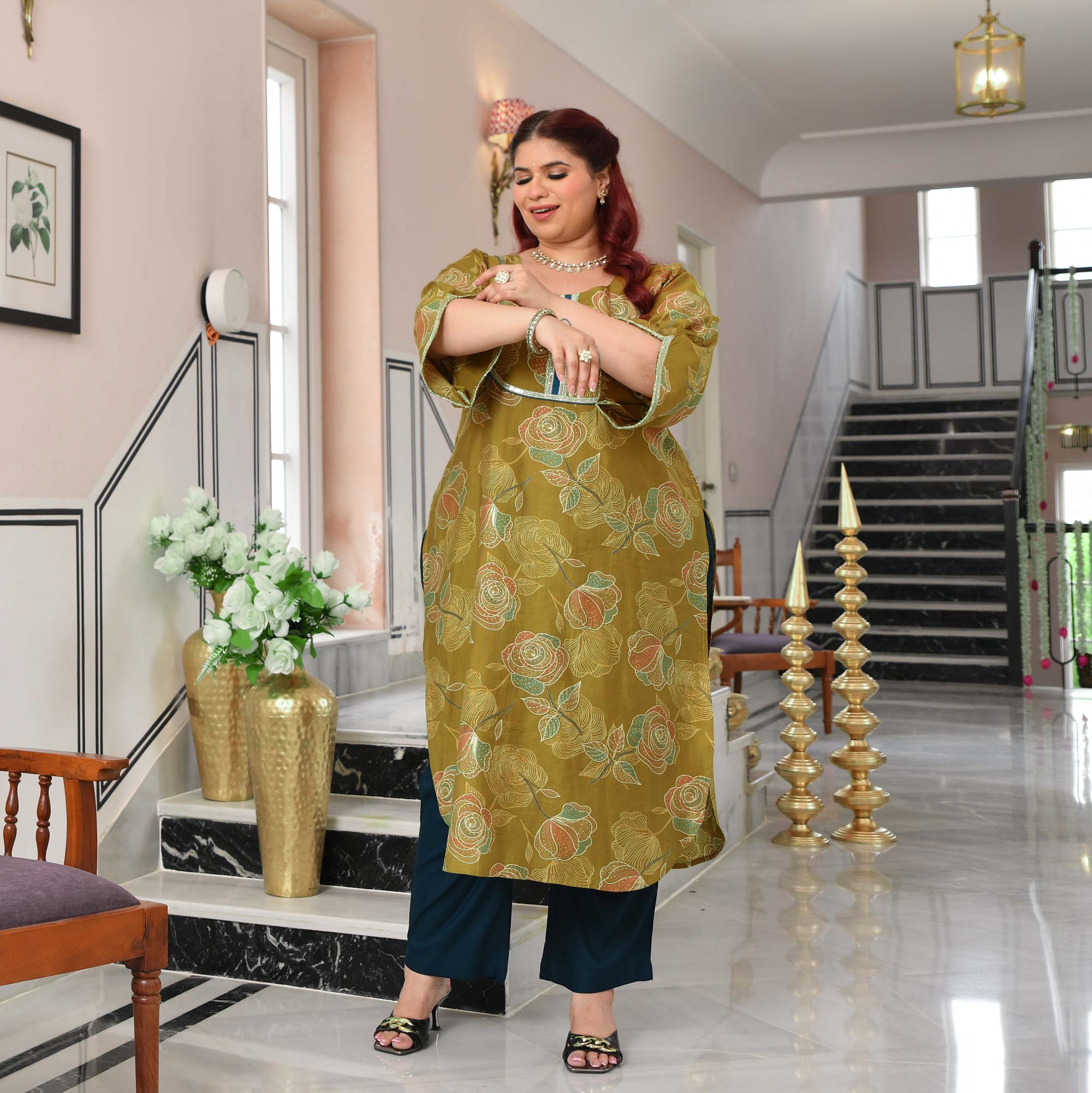 Charu- Pear Green Floral Modal Viscose Kurta