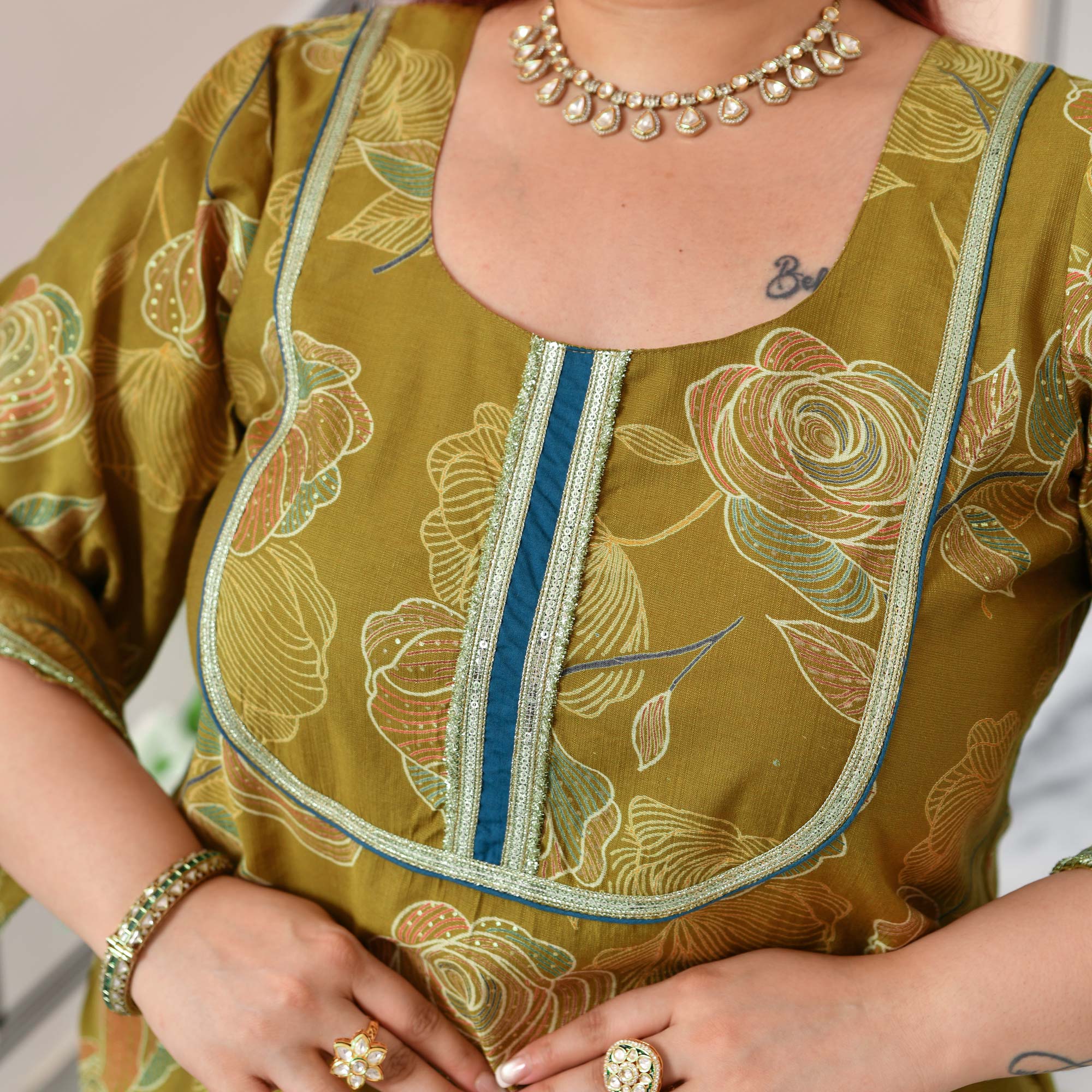 Charu- Pear Green Floral Modal Viscose Kurta