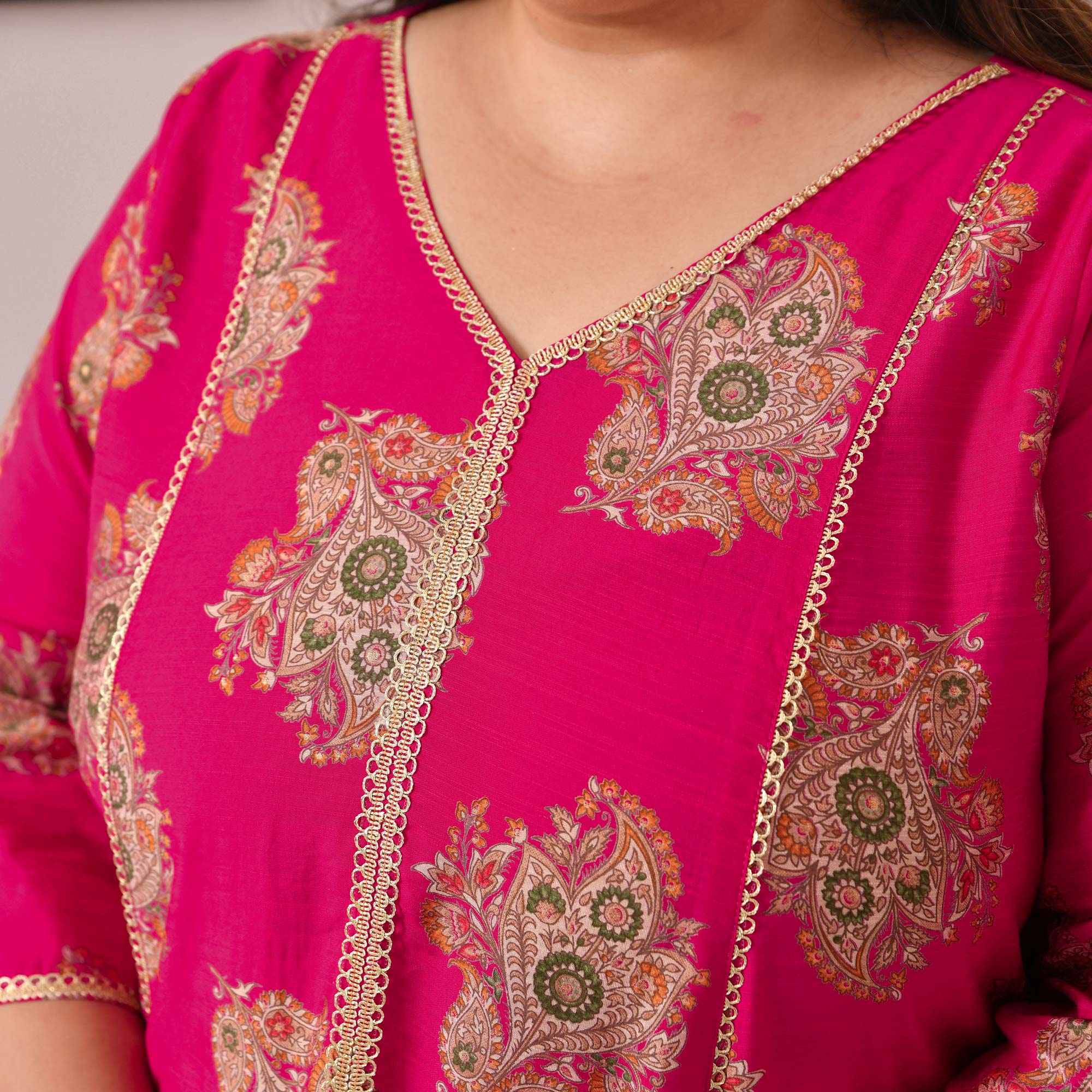 Sundari- Hot Pink Floral Printed Viscose A-line Kurta