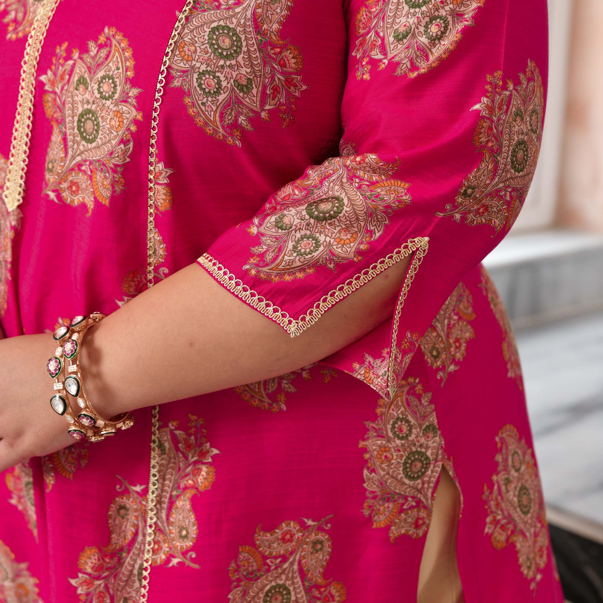 Sundari- Hot Pink Floral Printed Viscose A-line Kurta