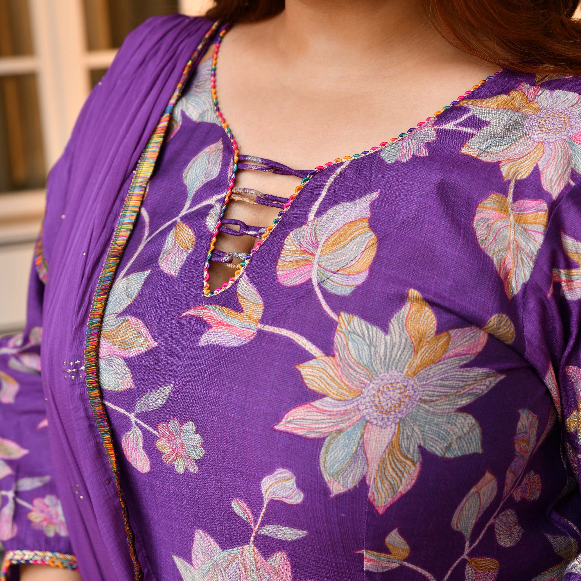 Radhika- Deep Purple Floral Modal Viscose Anarkali Set