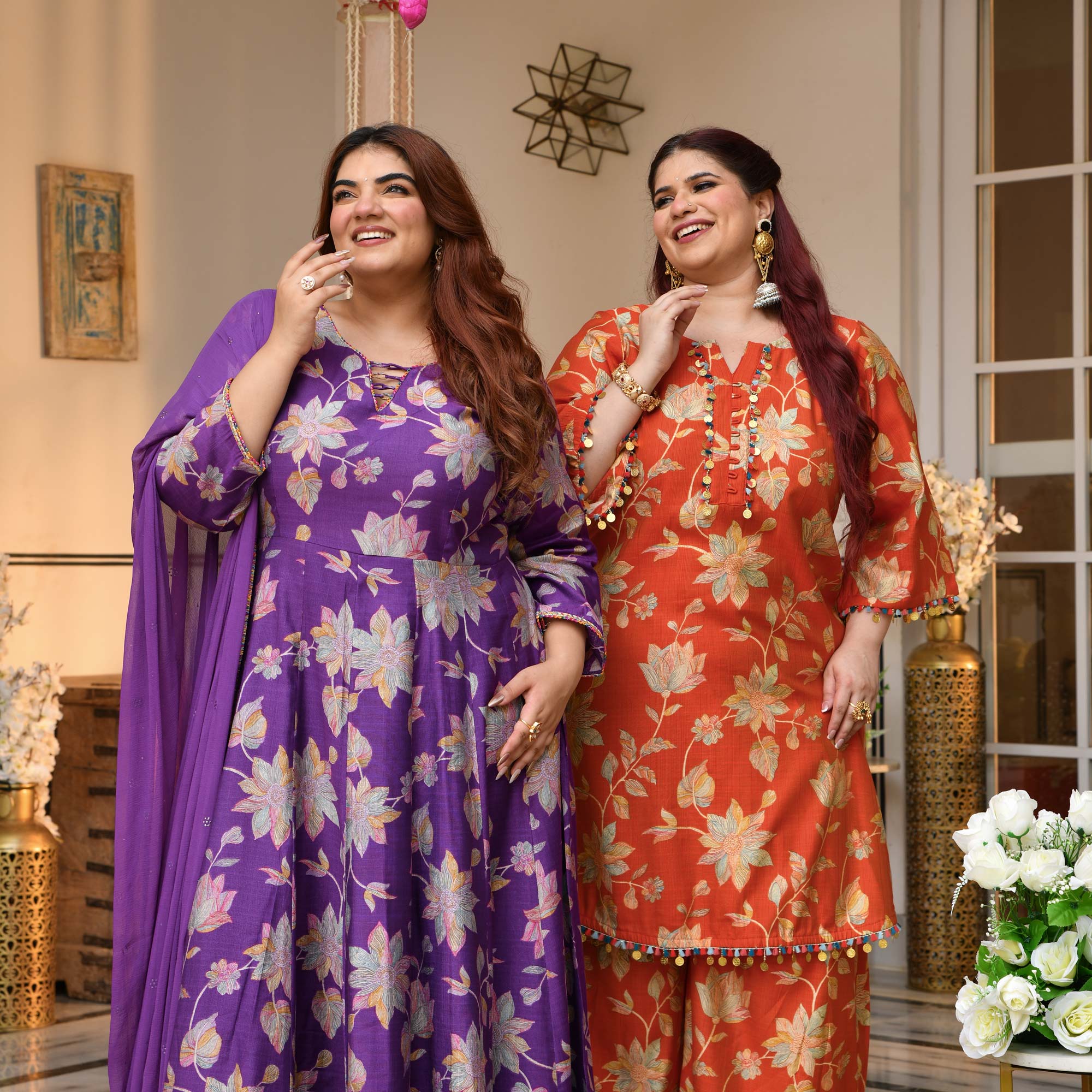 Radhika- Deep Purple Floral Modal Viscose Anarkali Set