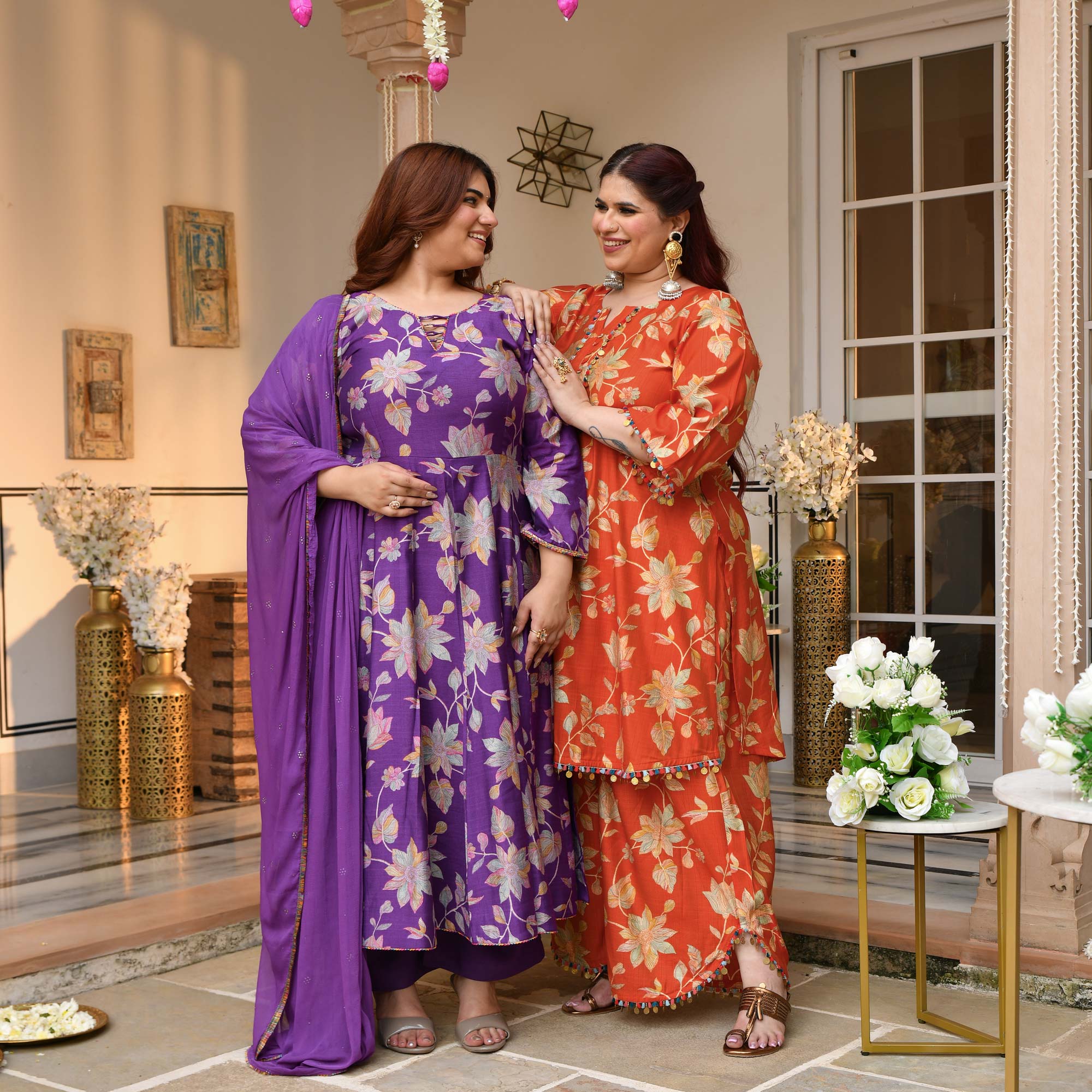 Radhika- Deep Purple Floral Modal Viscose Anarkali Set